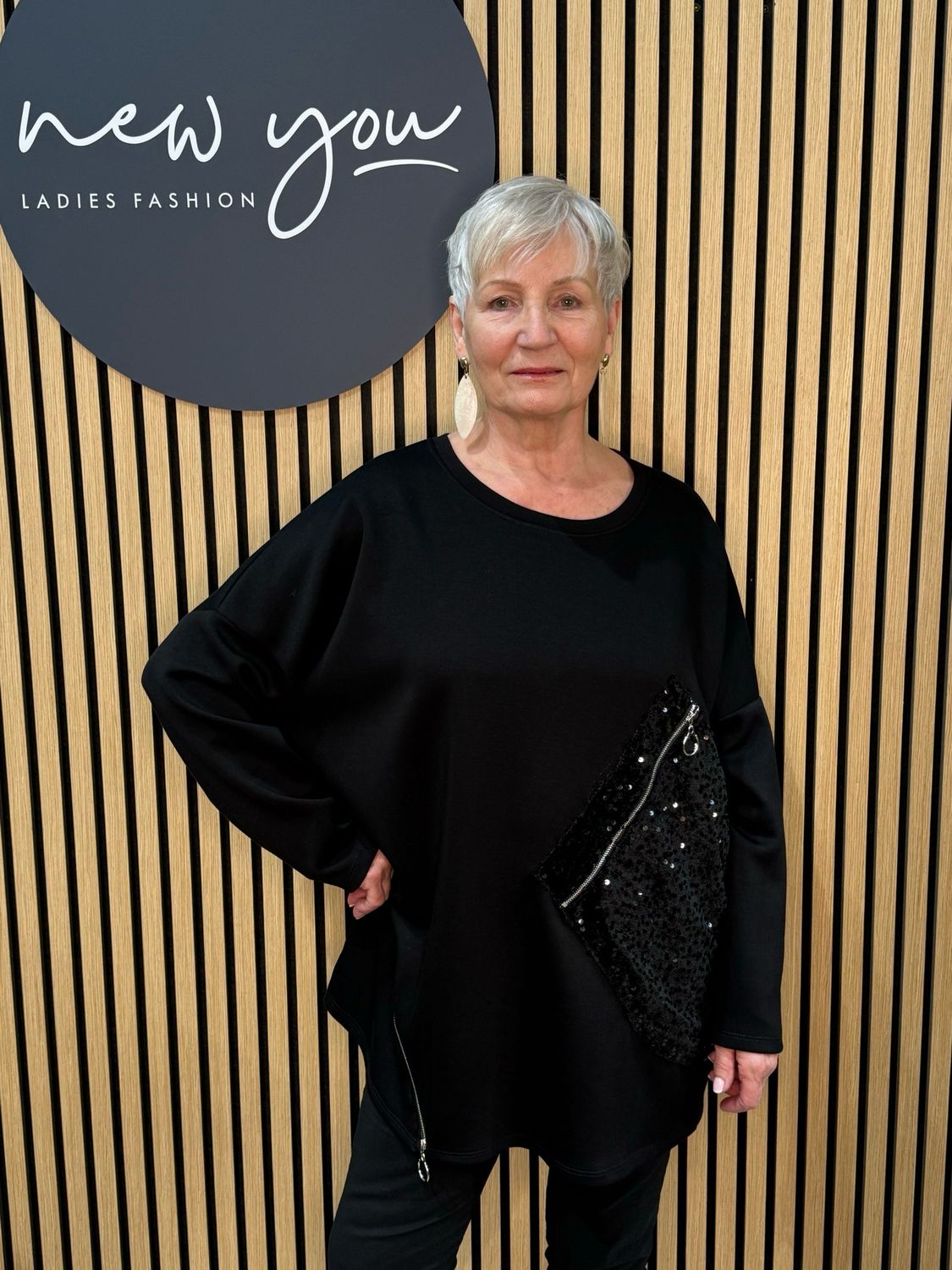 Sequin Zip Detail Jumper - Black