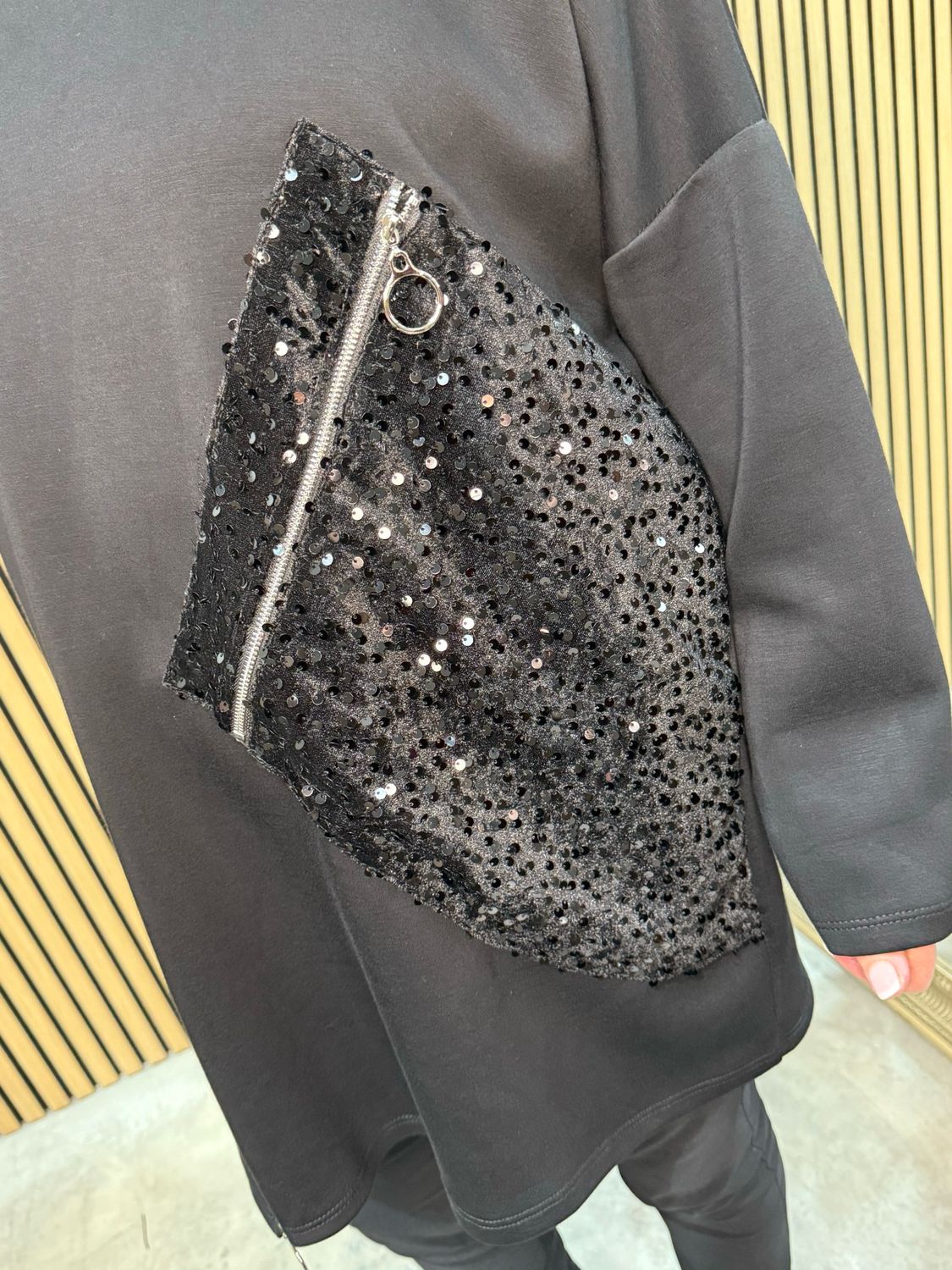 Sequin Zip Detail Jumper - Black