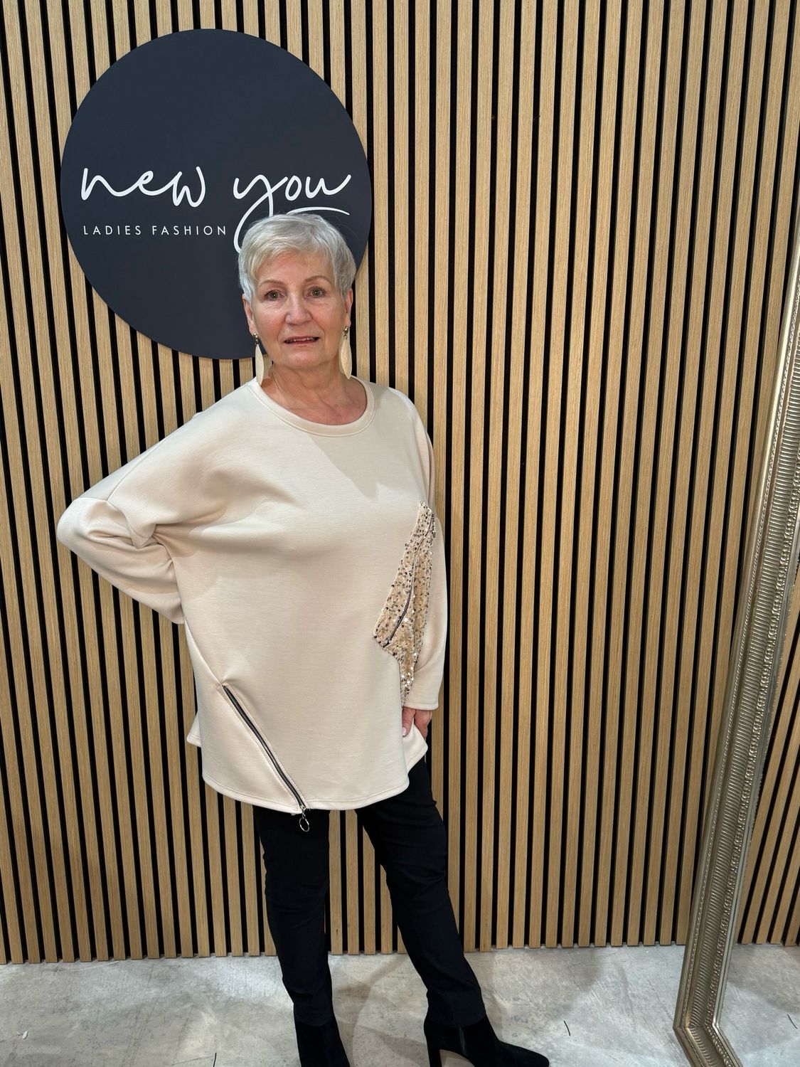 Sequin Zip Detail Jumper - Cream