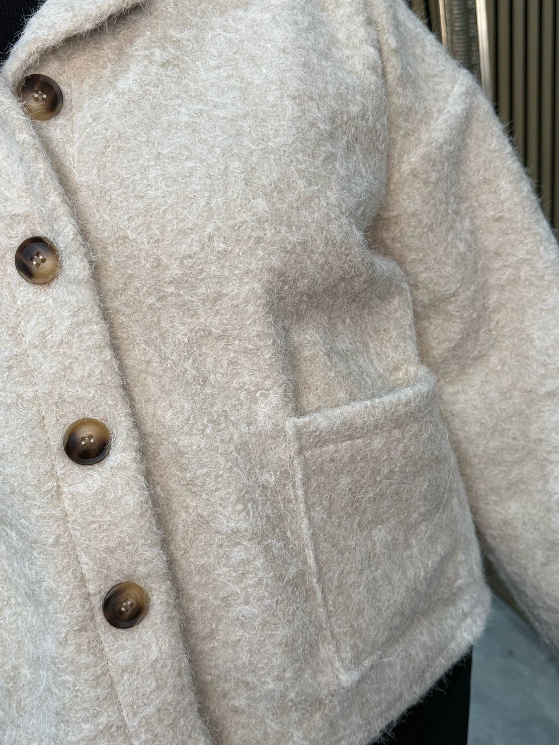 Wool Blend Button-Up Jacket - Cream