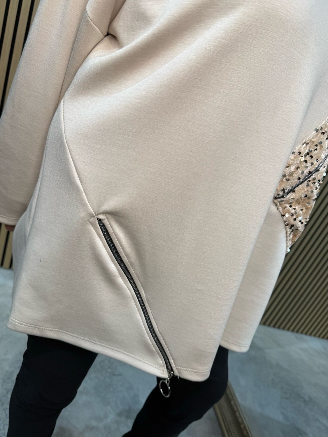 Sequin Zip Detail Jumper - Cream