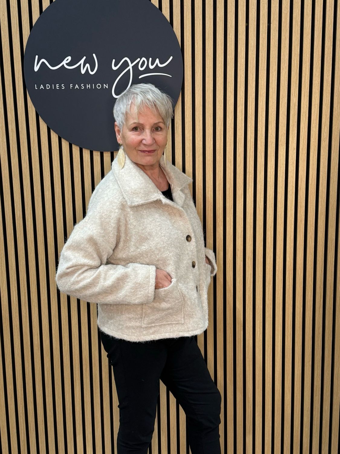 Wool Blend Button-Up Jacket - Cream