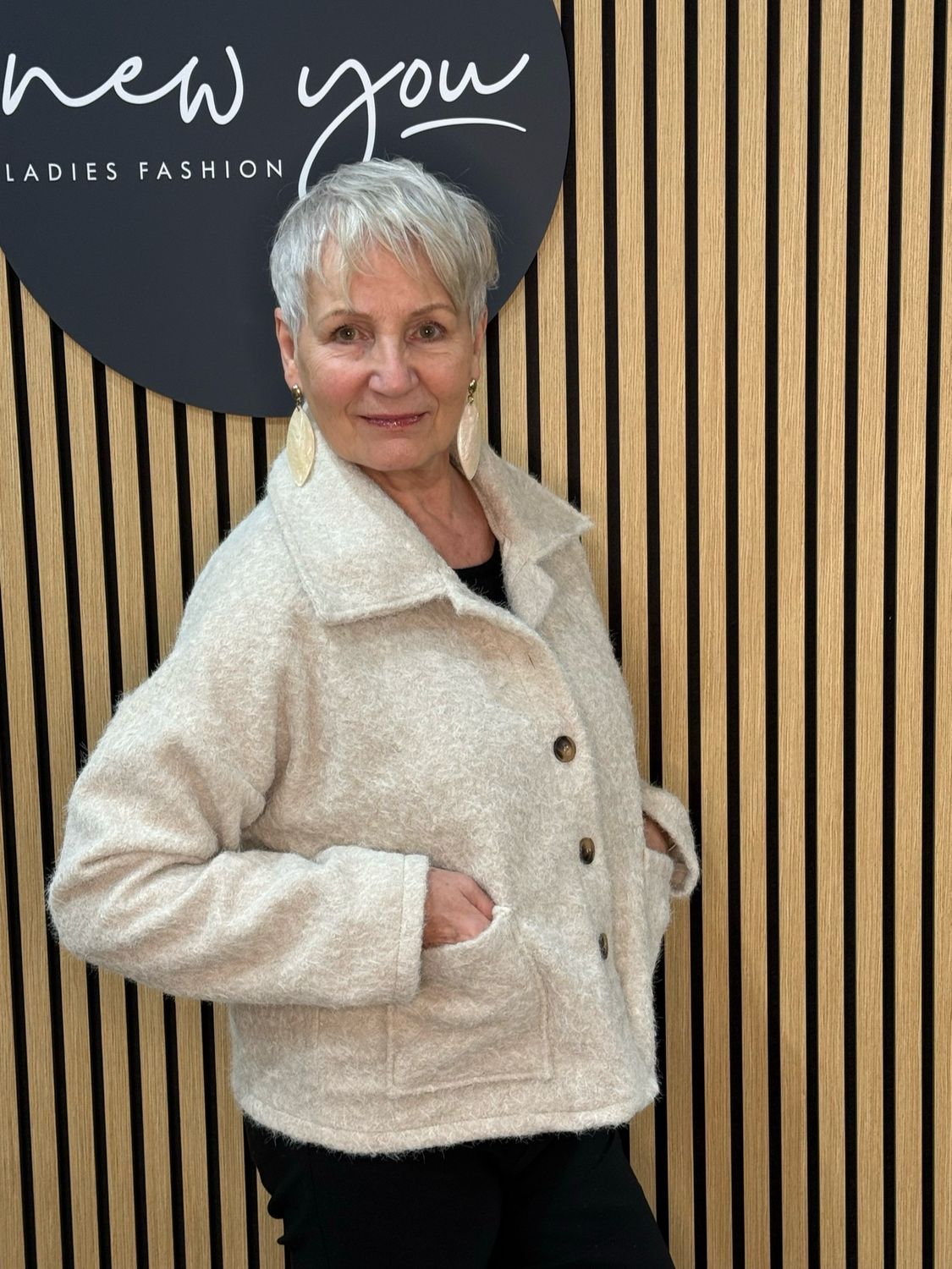 Wool Blend Button-Up Jacket - Cream