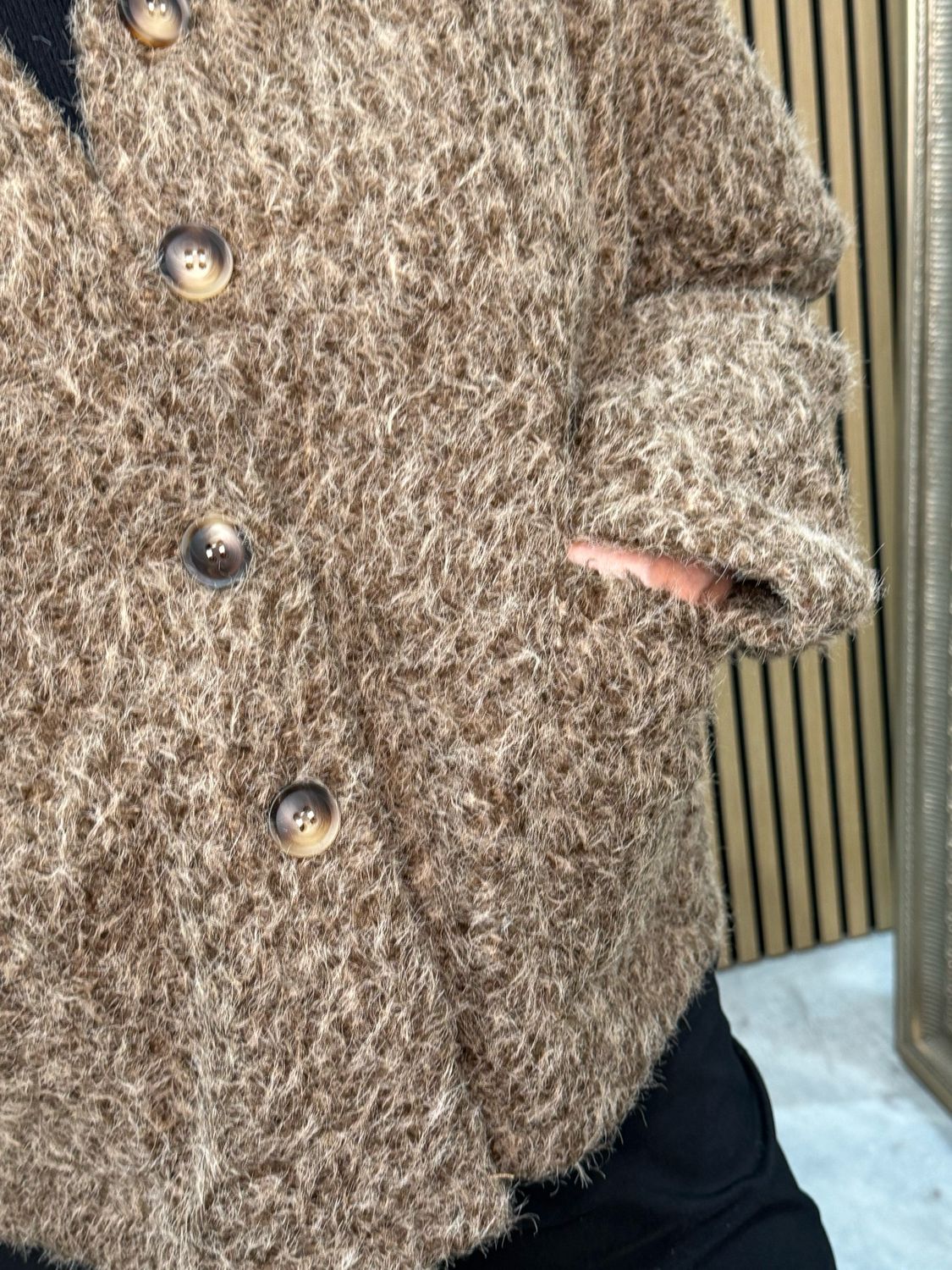 Wool Blend Button-Up Jacket - Taupe