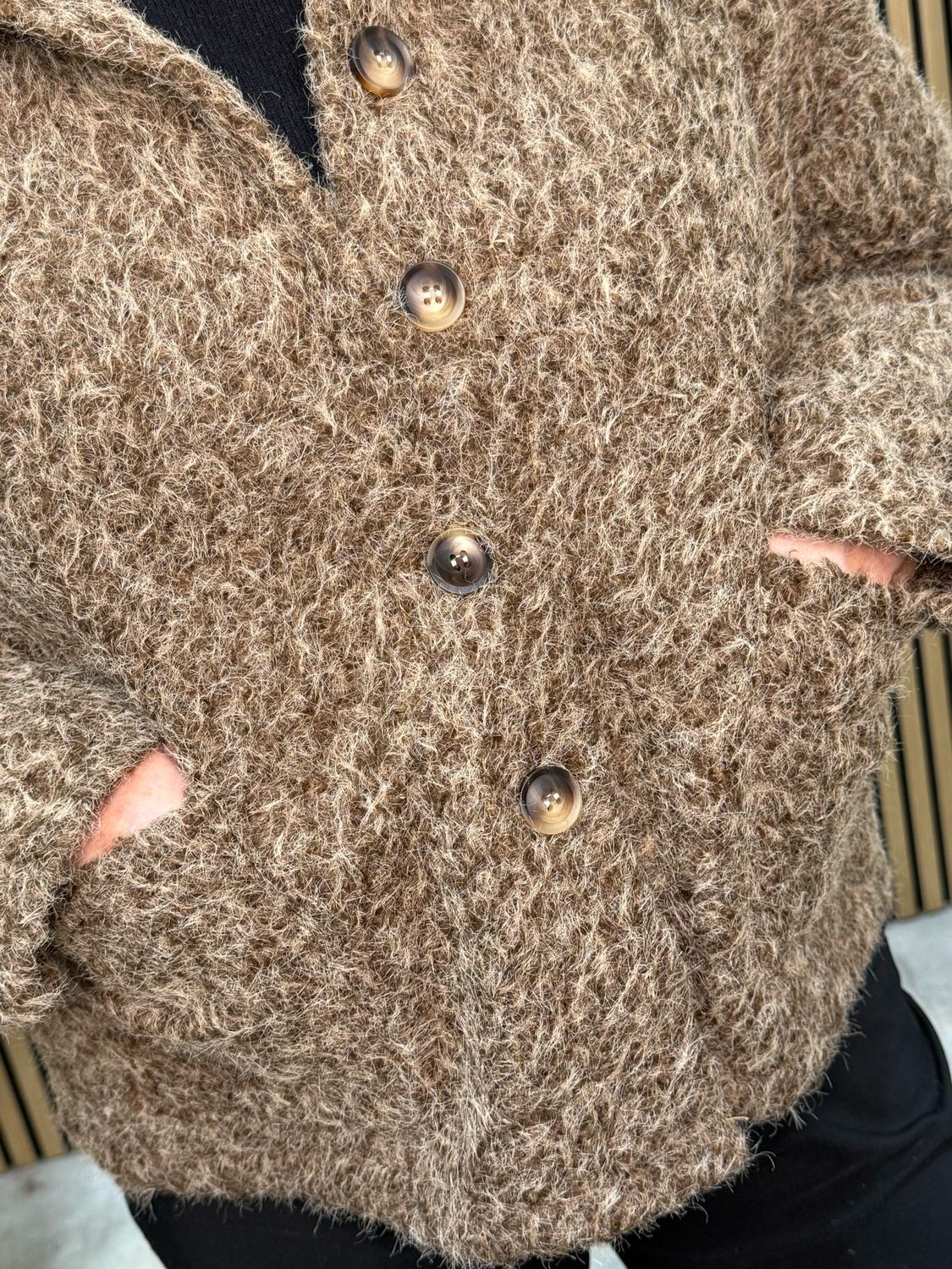 Wool Blend Button-Up Jacket - Taupe