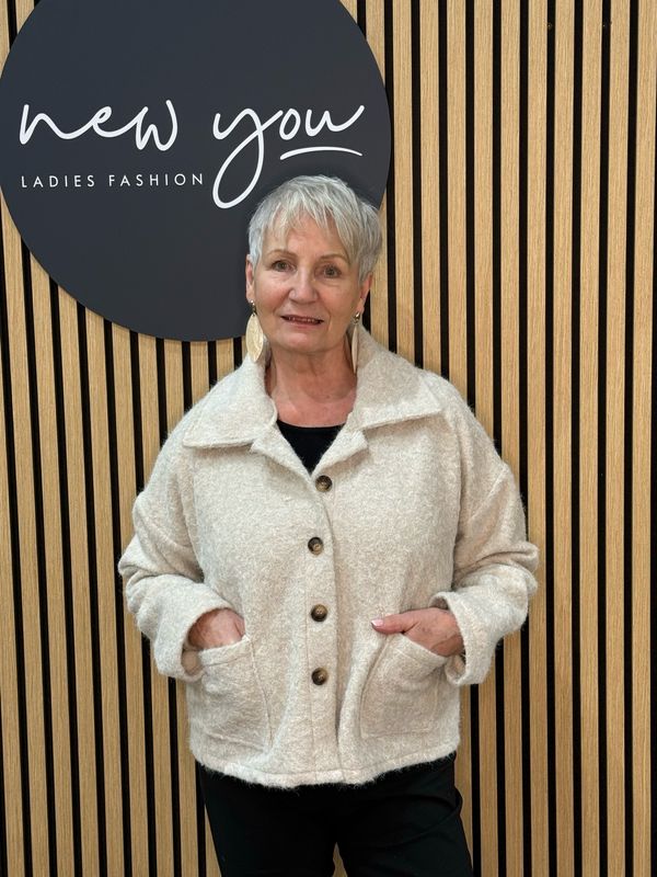 Wool Blend Button-Up Jacket - Cream