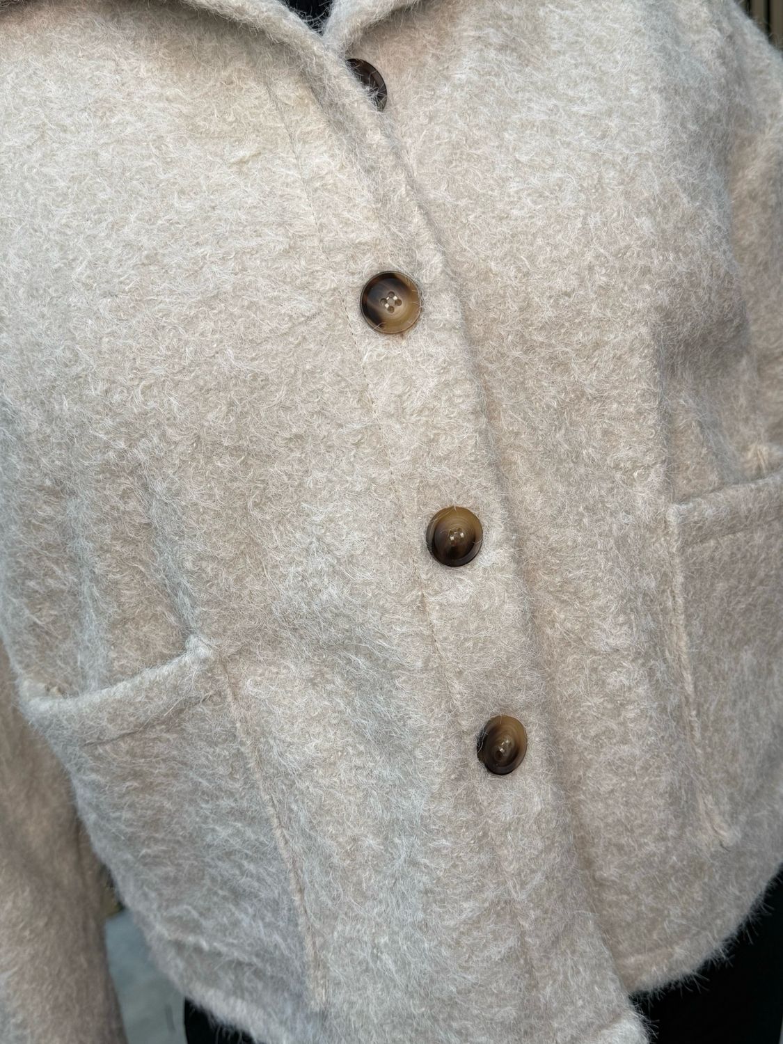 Wool Blend Button-Up Jacket - Cream