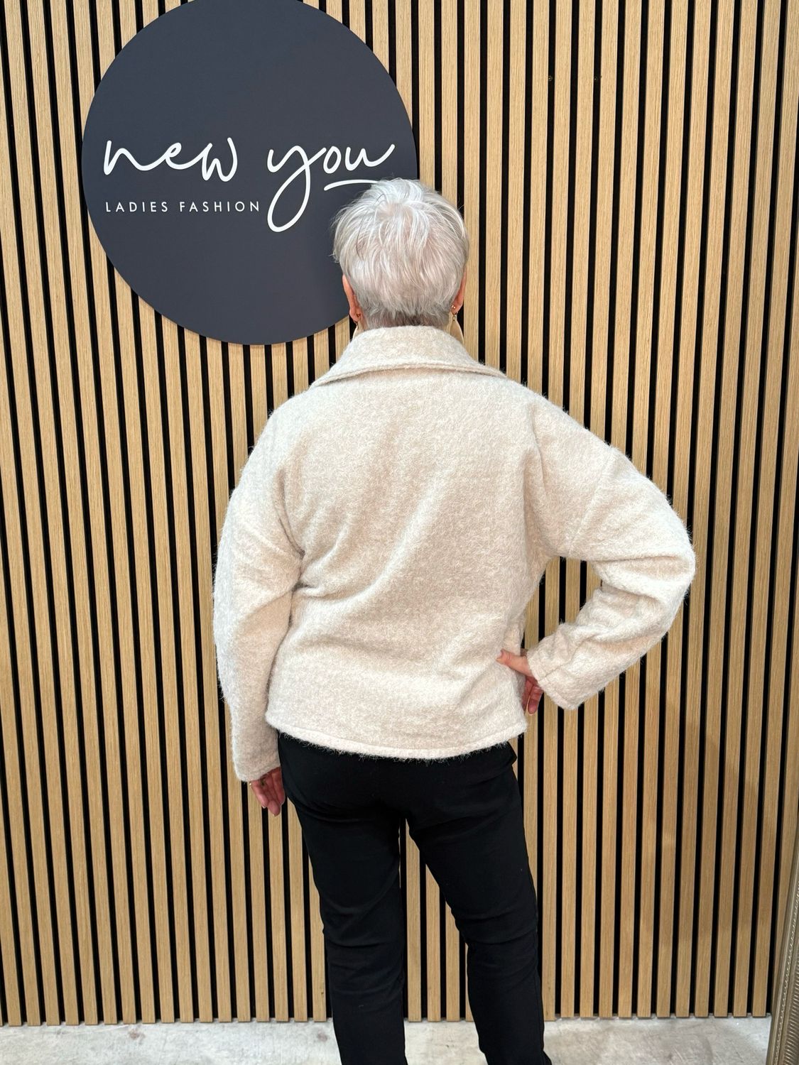 Wool Blend Button-Up Jacket - Cream