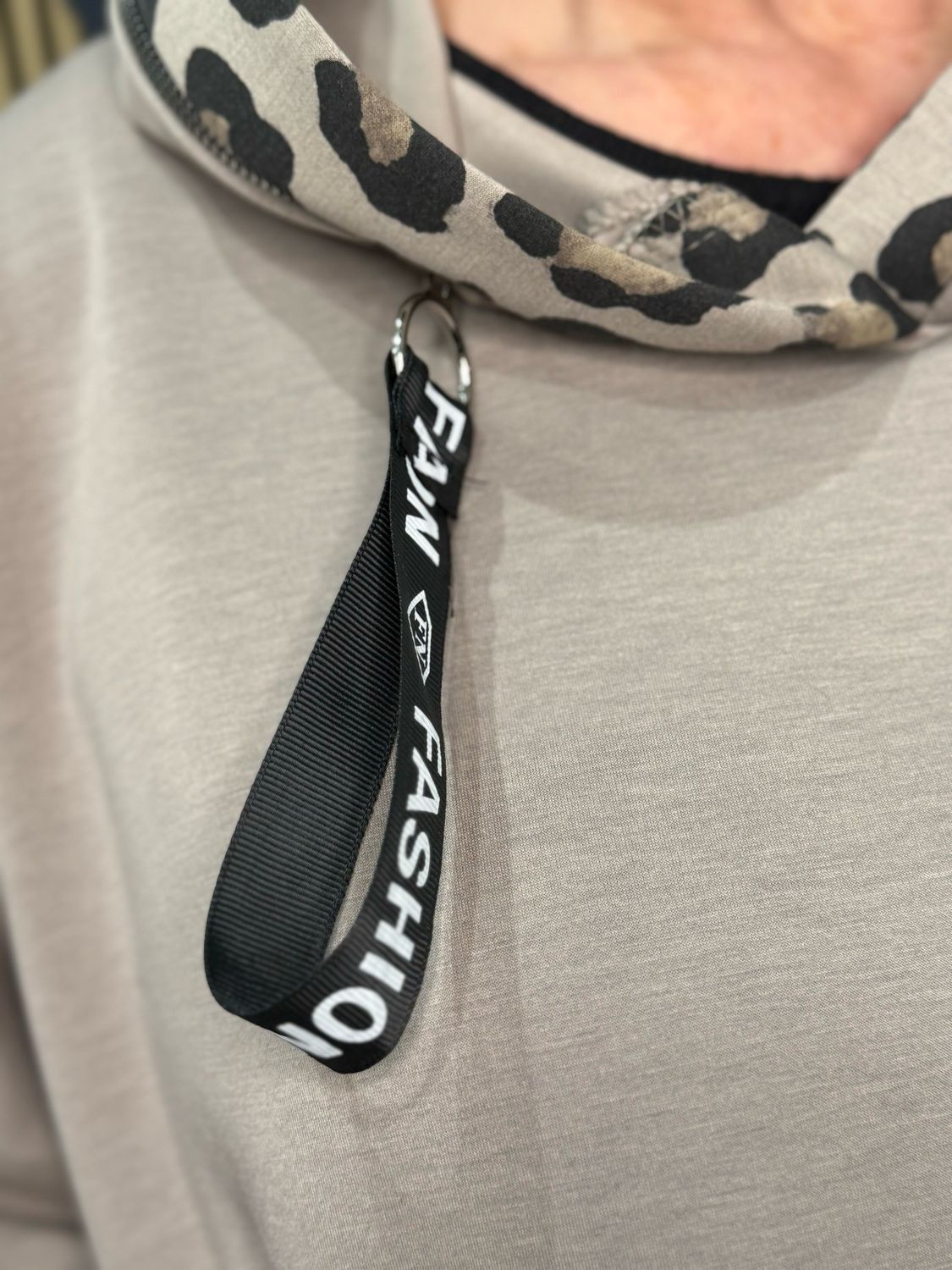 Leopard Panel Hoodie - Beige