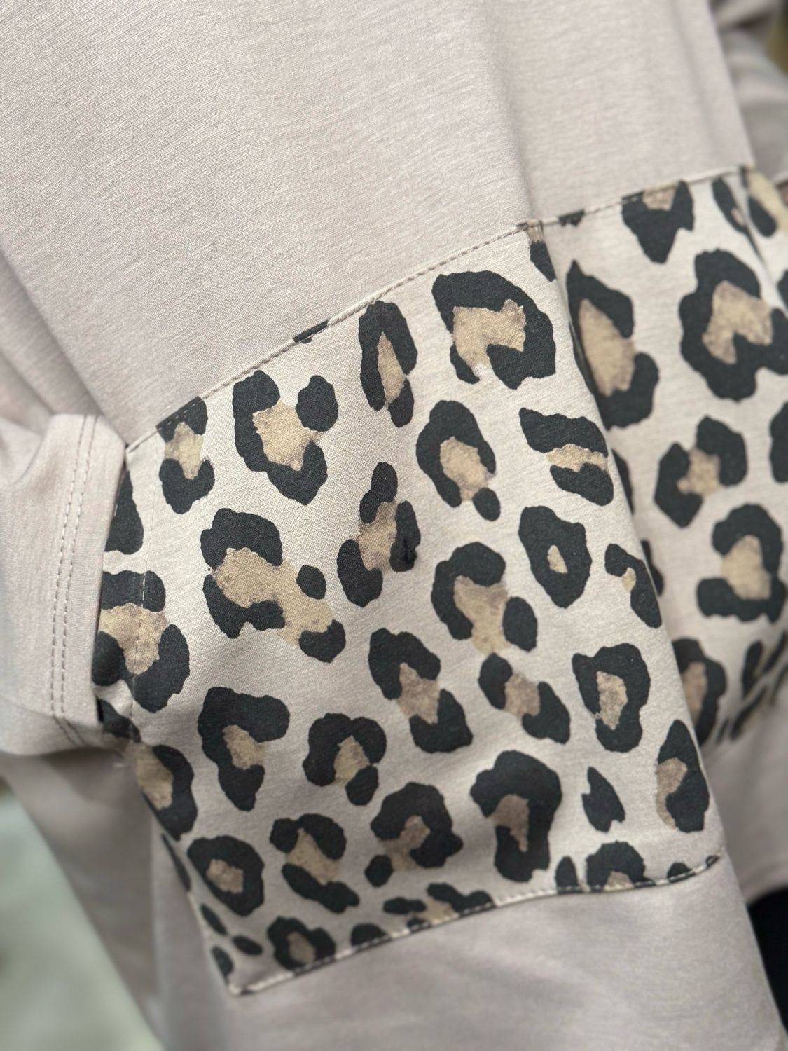 Leopard Panel Hoodie - Beige
