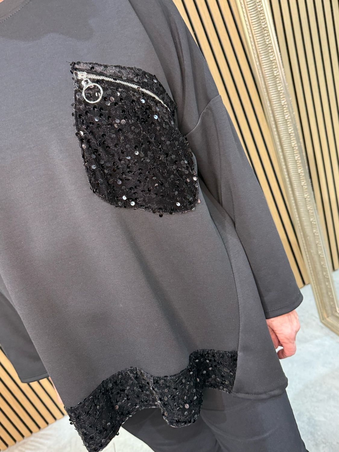 Sequin Pocket Jumper - Black