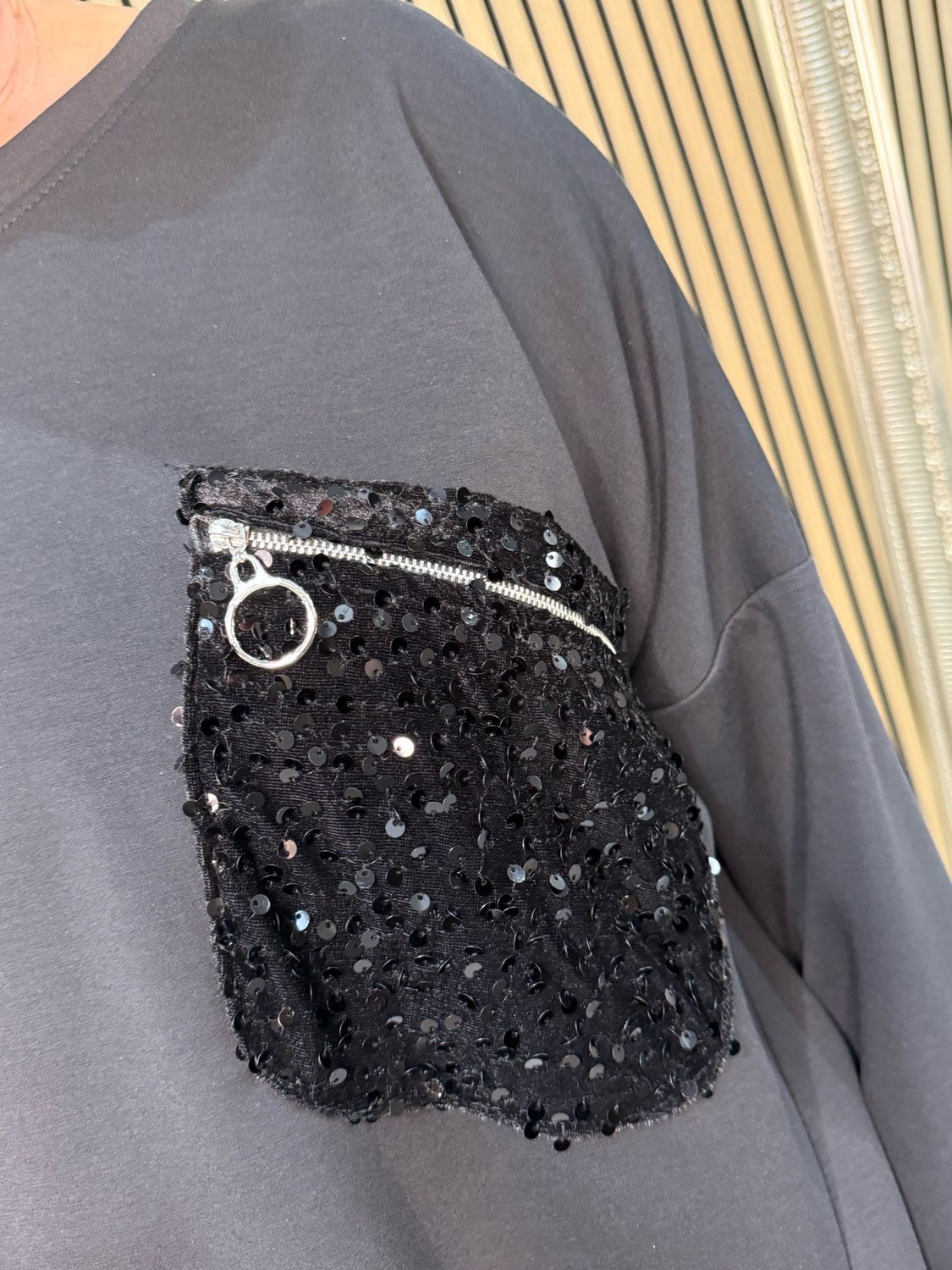 Sequin Pocket Jumper - Black