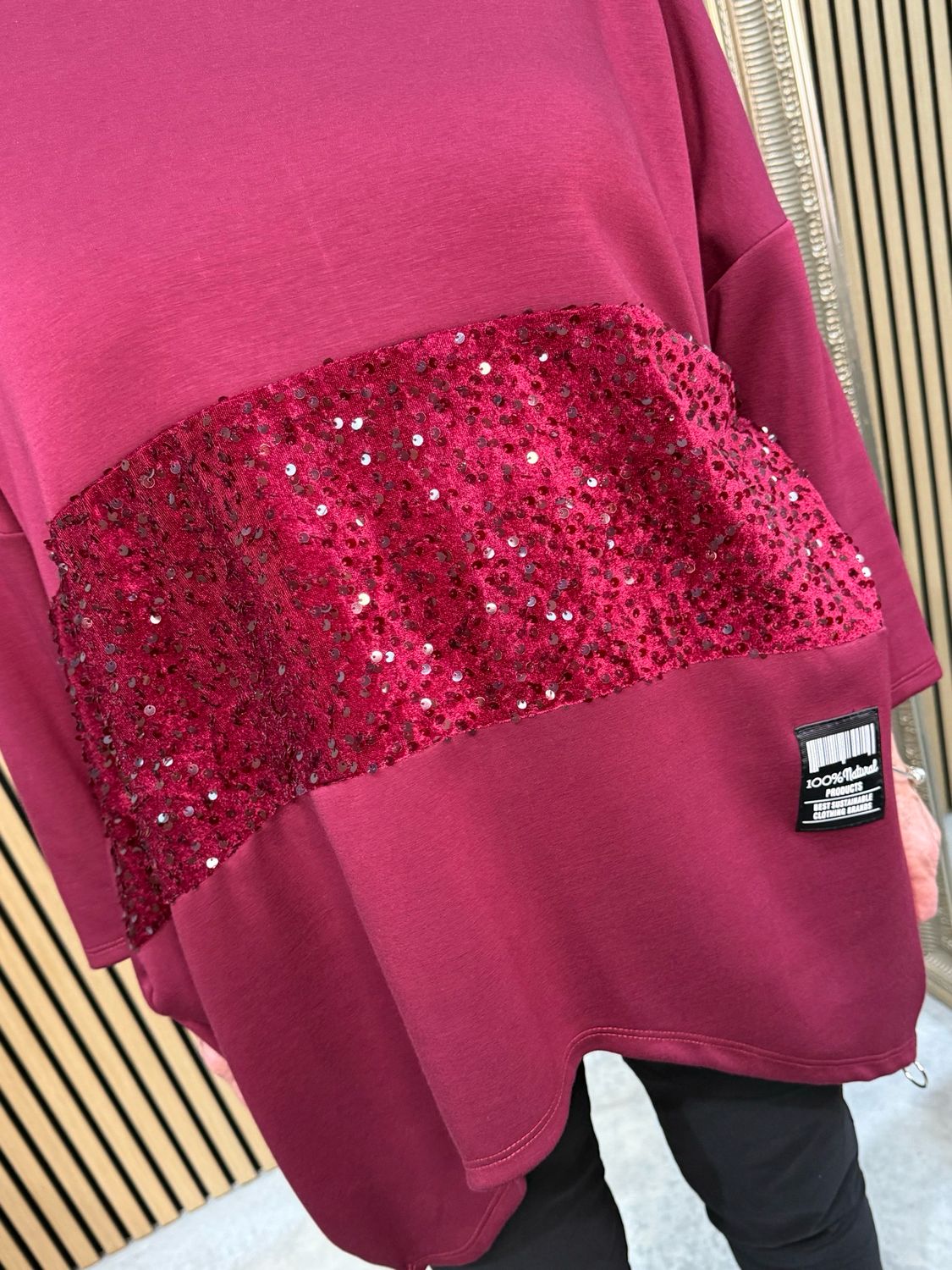 Sequin Mid Panel Jumper - Burgundy