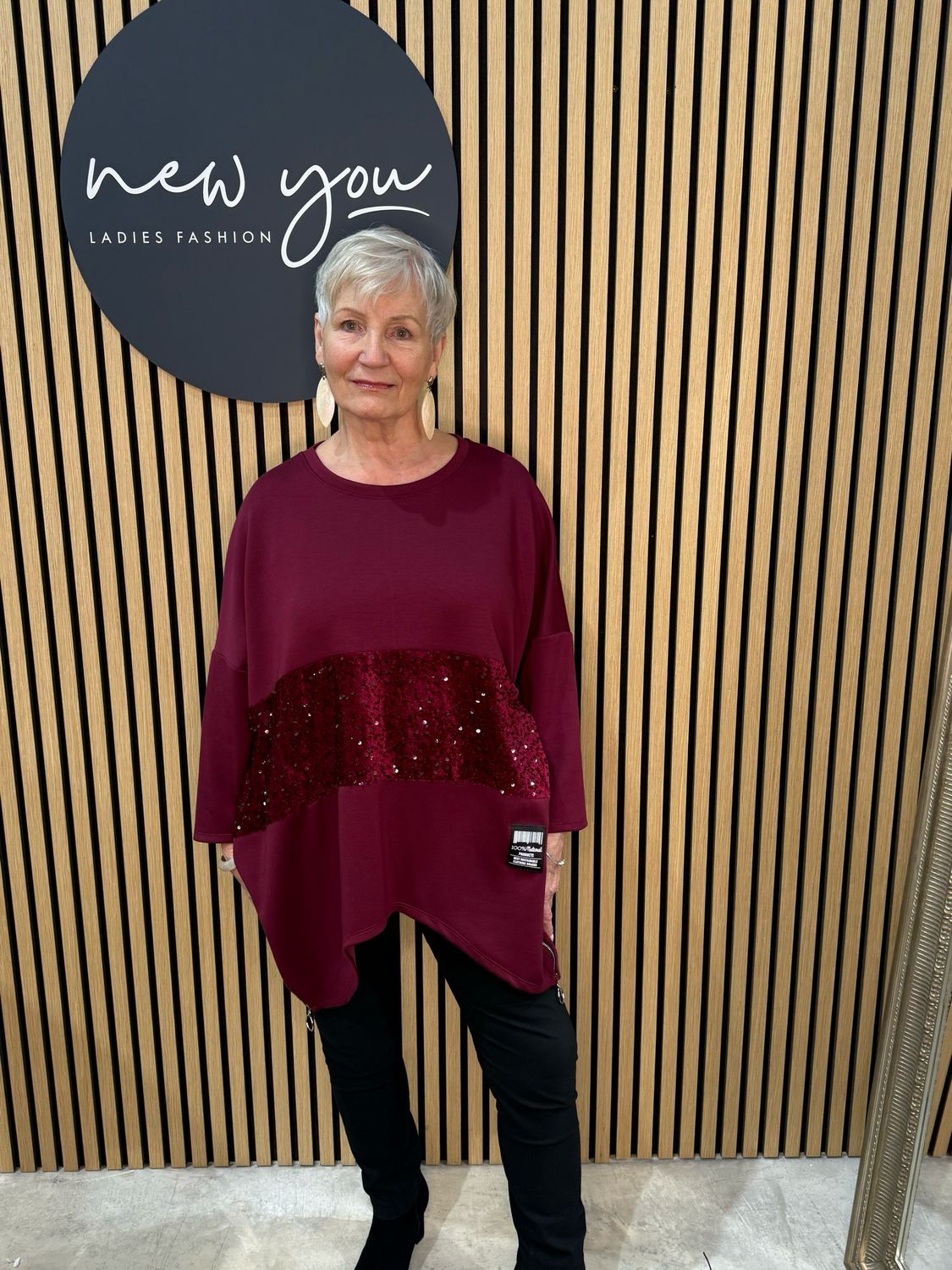 Sequin Mid Panel Jumper - Burgundy