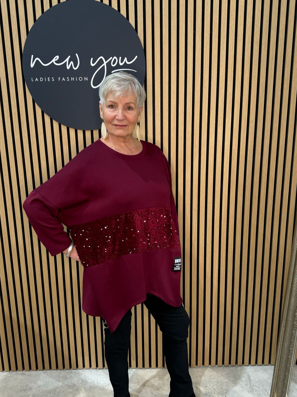 Sequin Mid Panel Jumper - Burgundy
