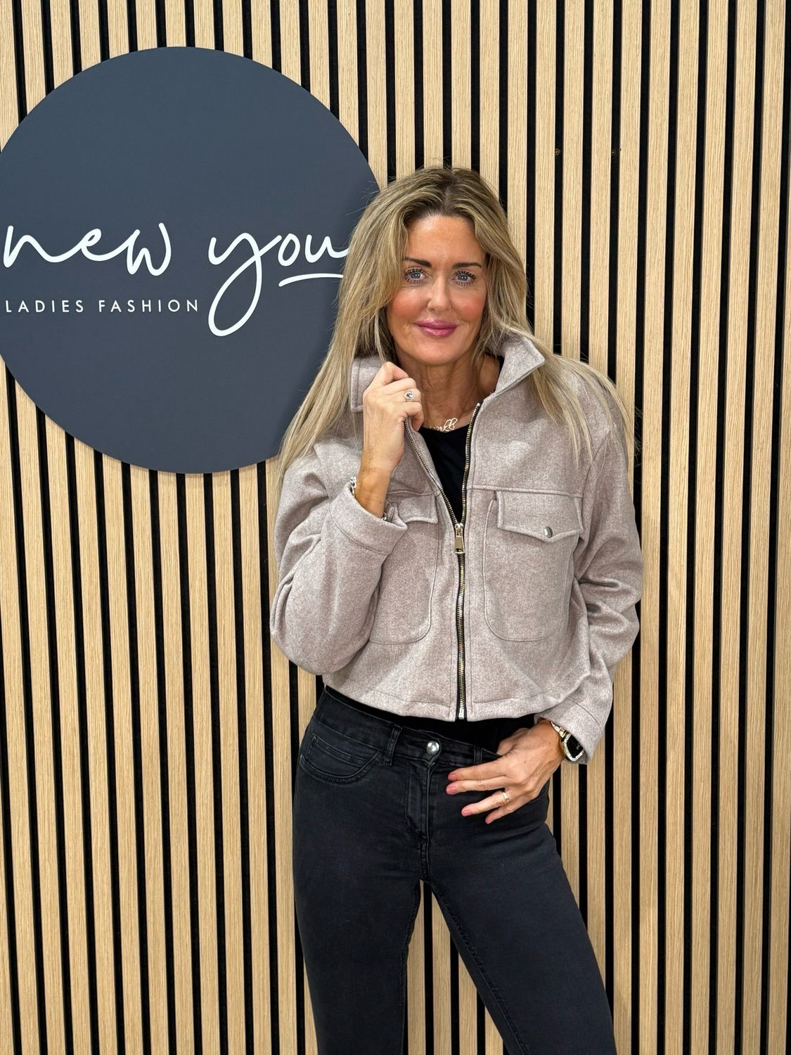 Boxy Zip-Up Jacket - Taupe