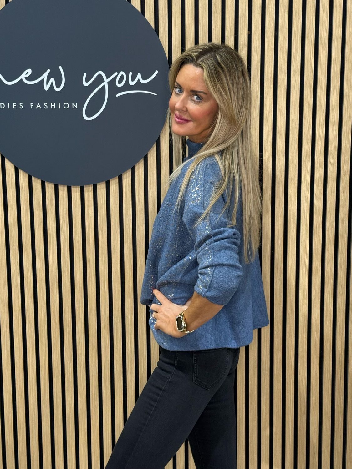 Sparkle - High Neck Jumper - Blue