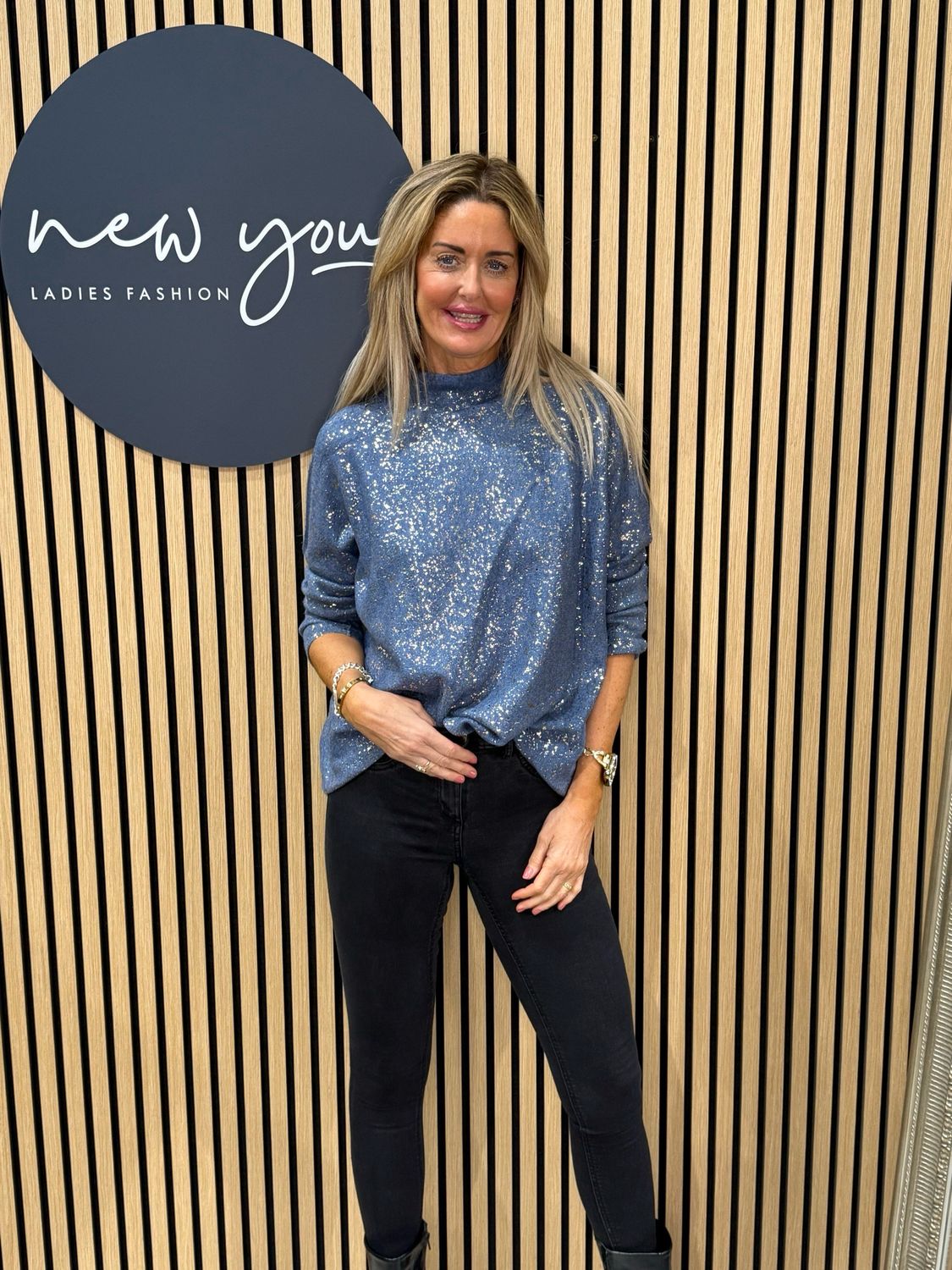 Sparkle - High Neck Jumper - Blue