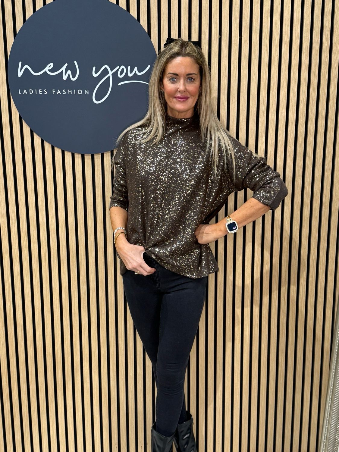 Sparkle - High Neck Jumper - Chocolate