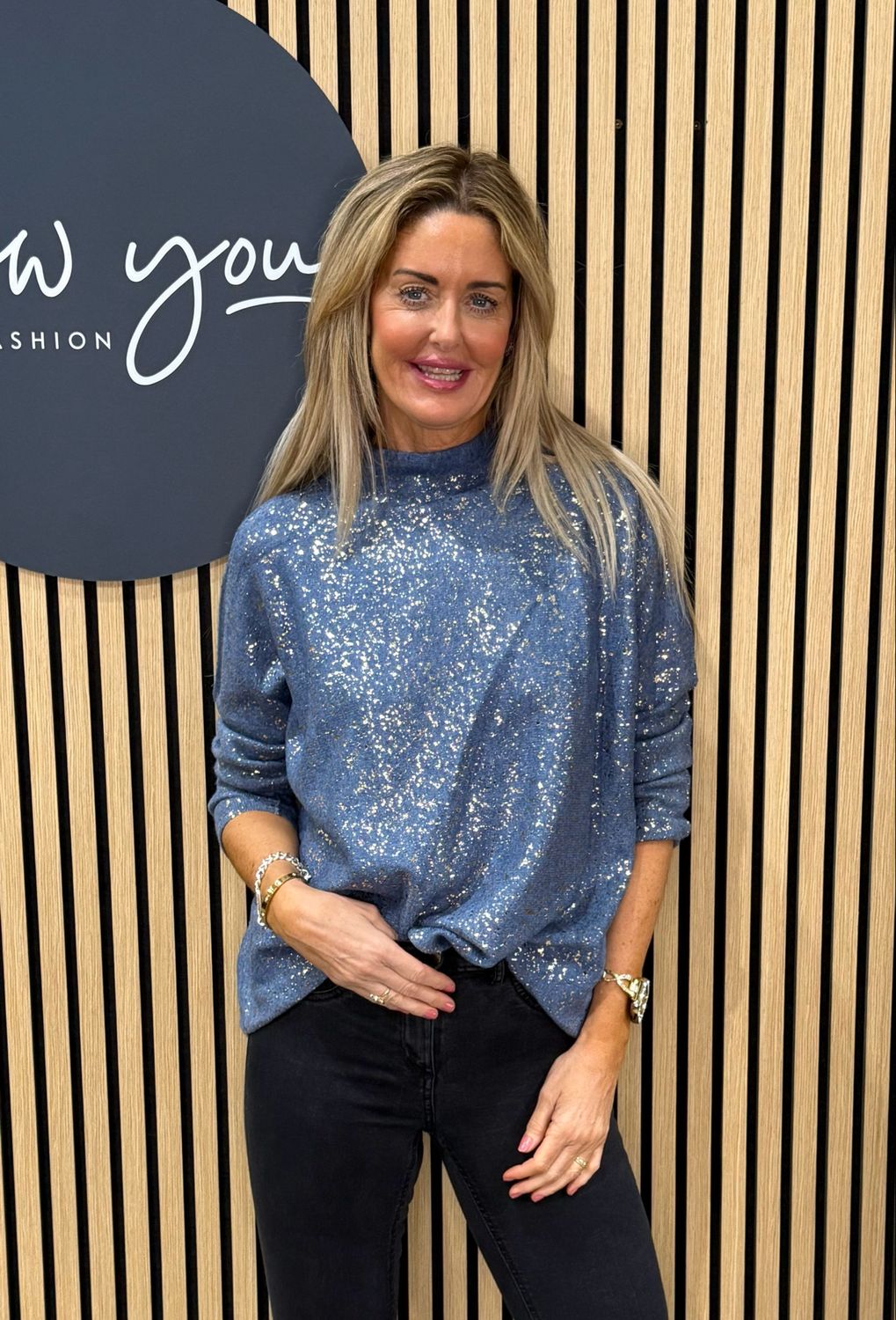 Sparkle - High Neck Jumper - Blue