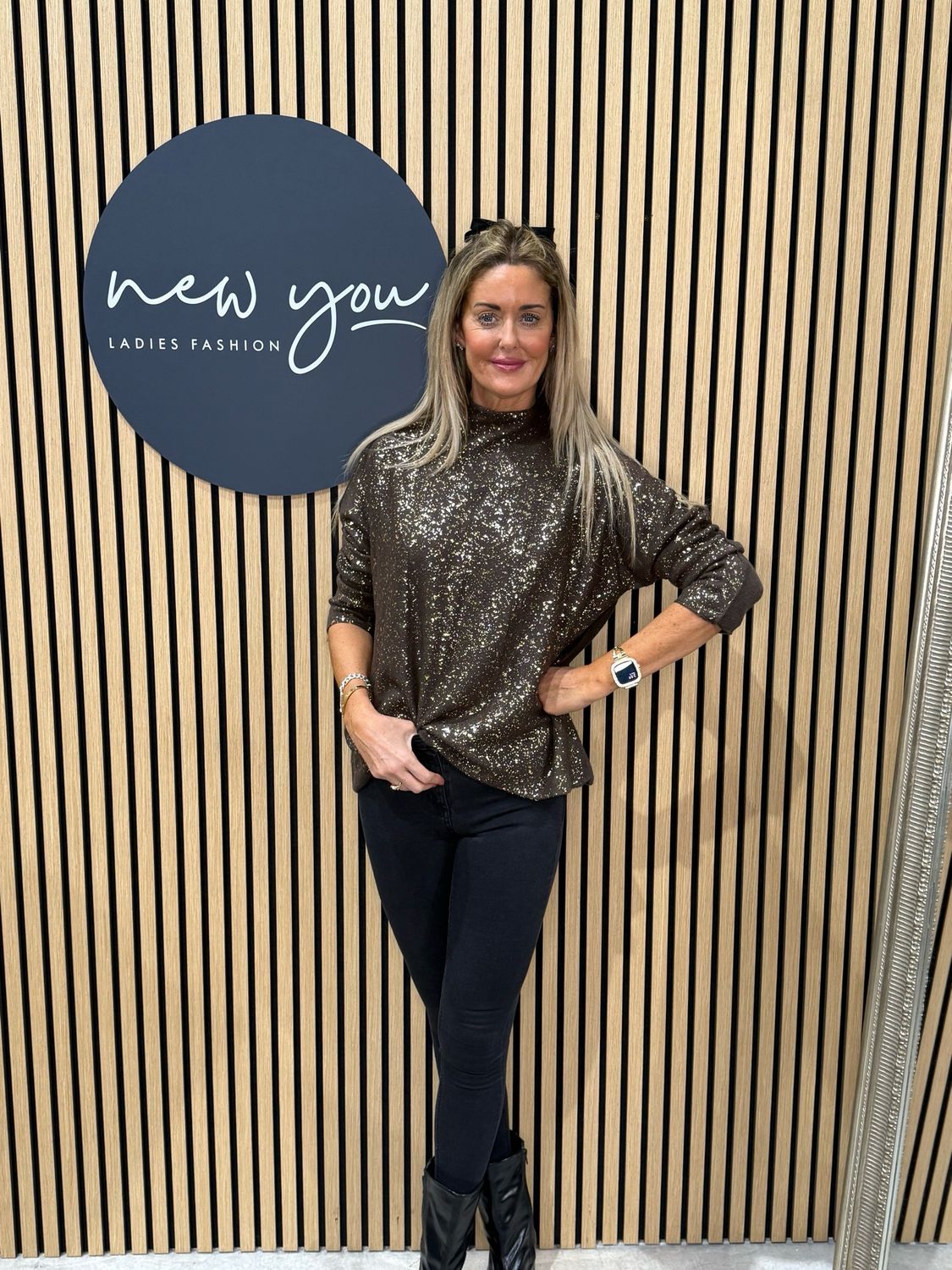 Sparkle - High Neck Jumper - Chocolate