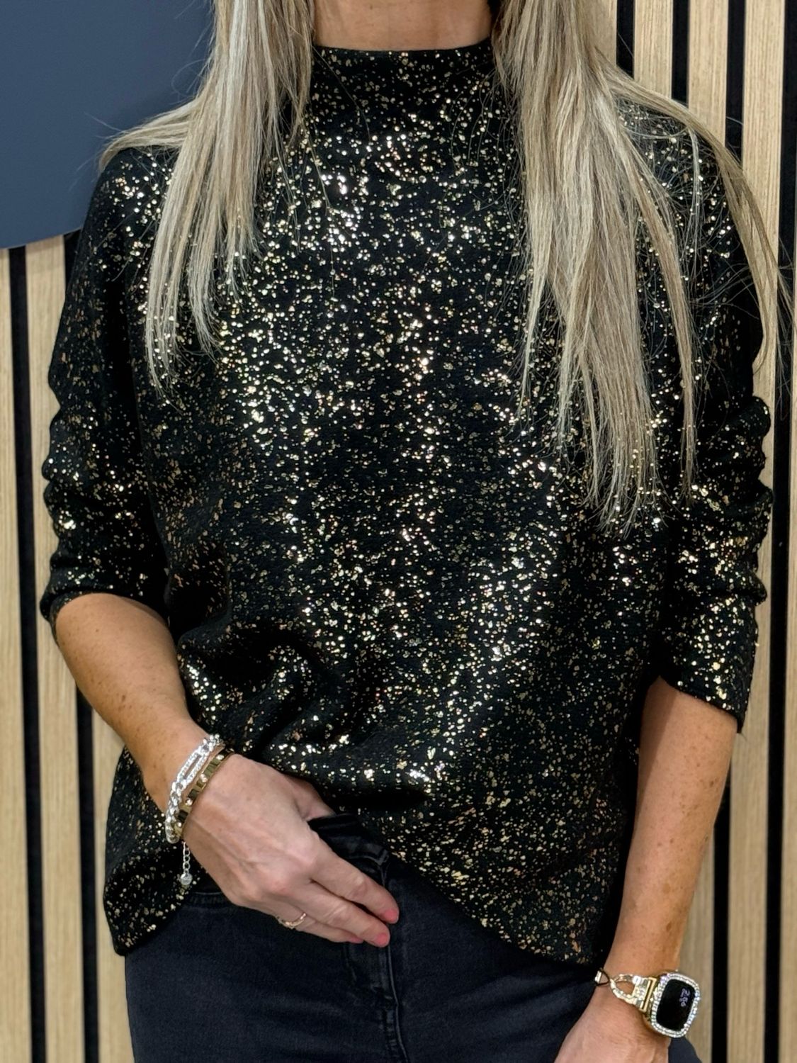 Sparkle - High Neck Jumper - Black