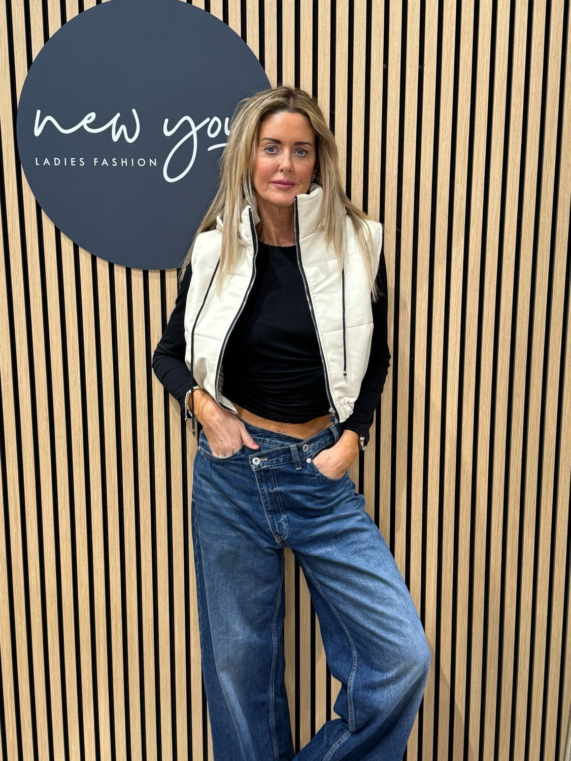 Padded Zip Front Gilet - Cream