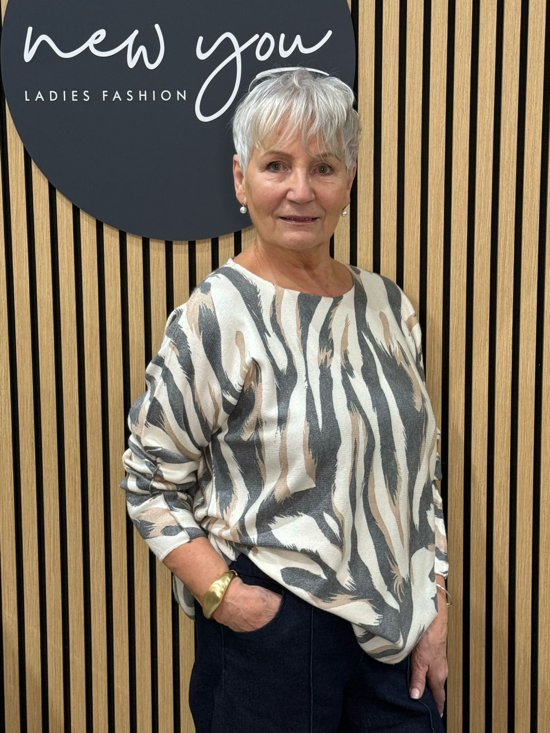 Abstract Brushstroke Knit Top - Grey