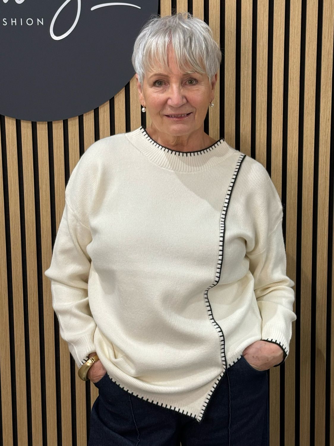 Asymmetric Stitch Detail Knit Jumper - Cream