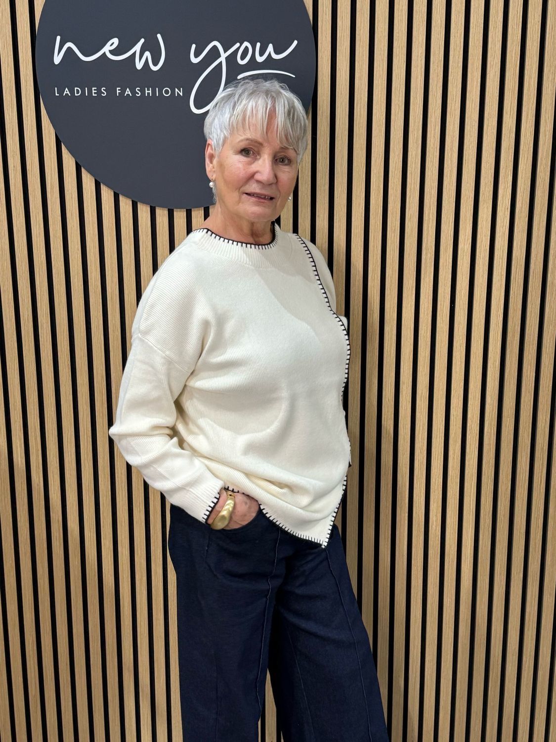 Asymmetric Stitch Detail Knit Jumper - Cream