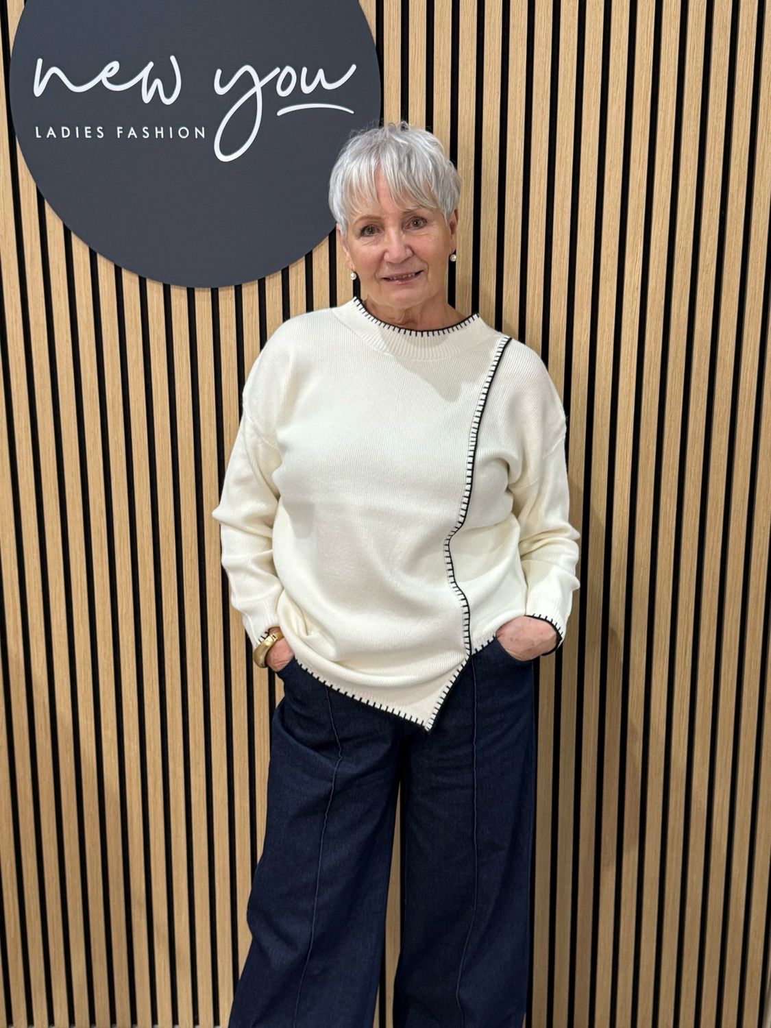 Asymmetric Stitch Detail Knit Jumper - Cream