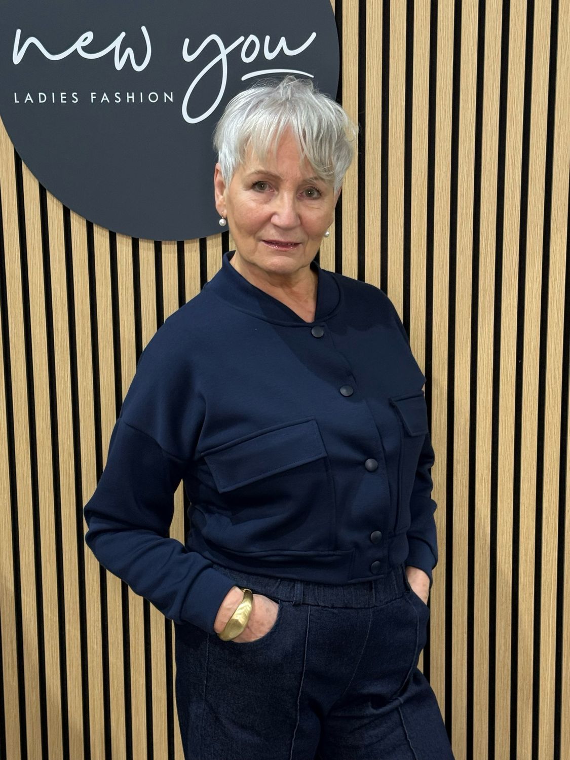 Button Front Bomber Jacket - Navy