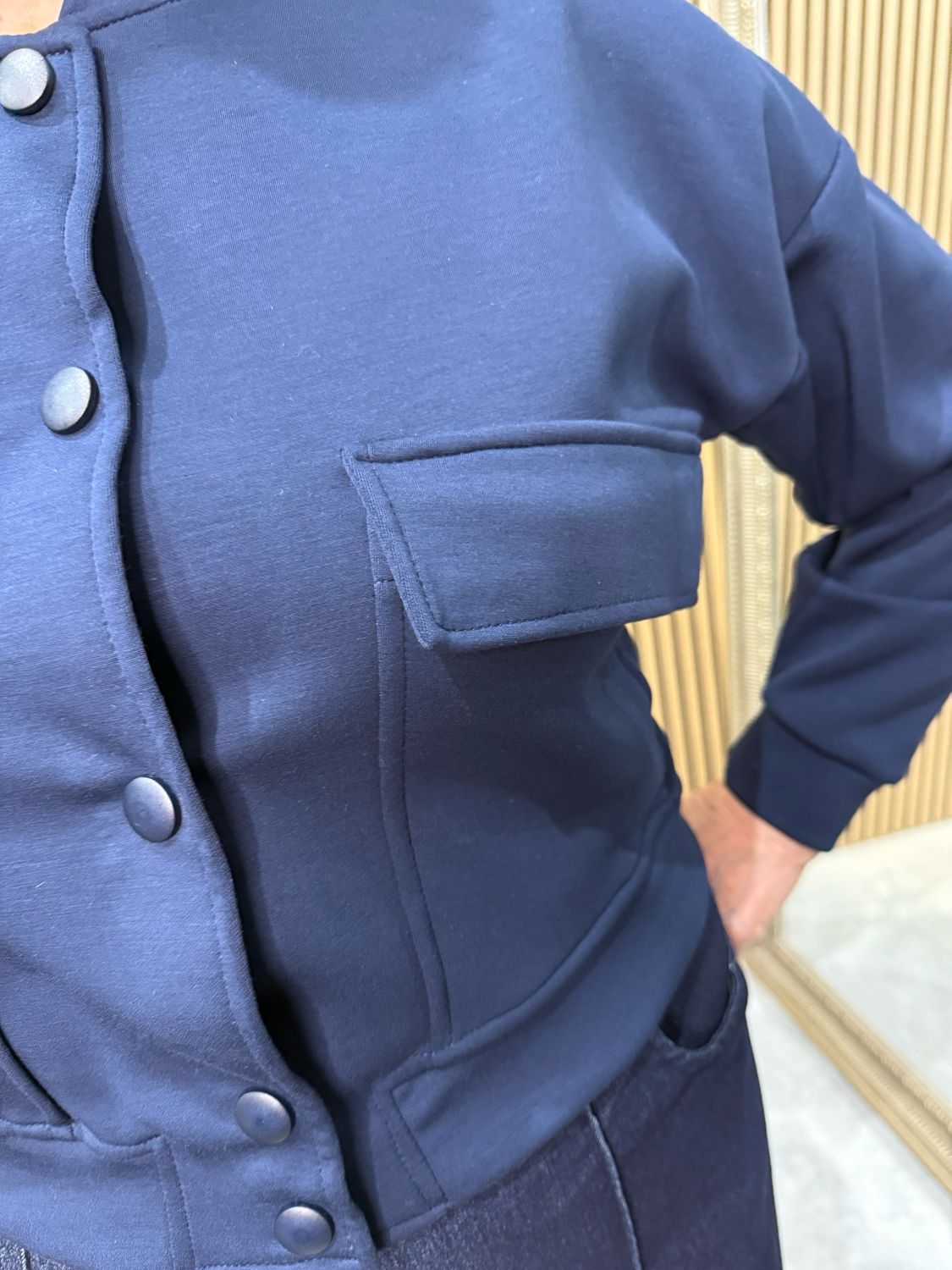 Button Front Bomber Jacket - Navy