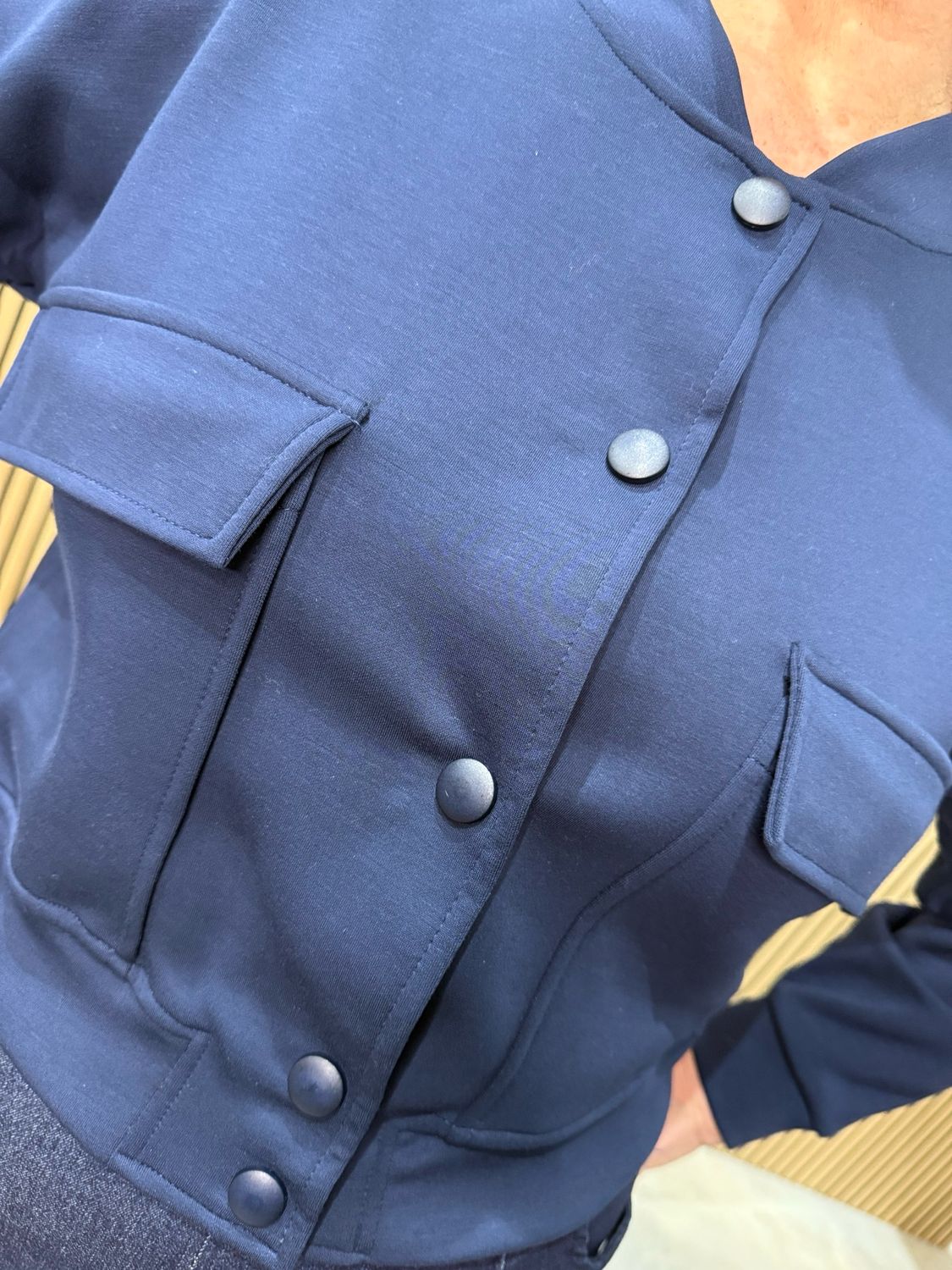 Button Front Bomber Jacket - Navy