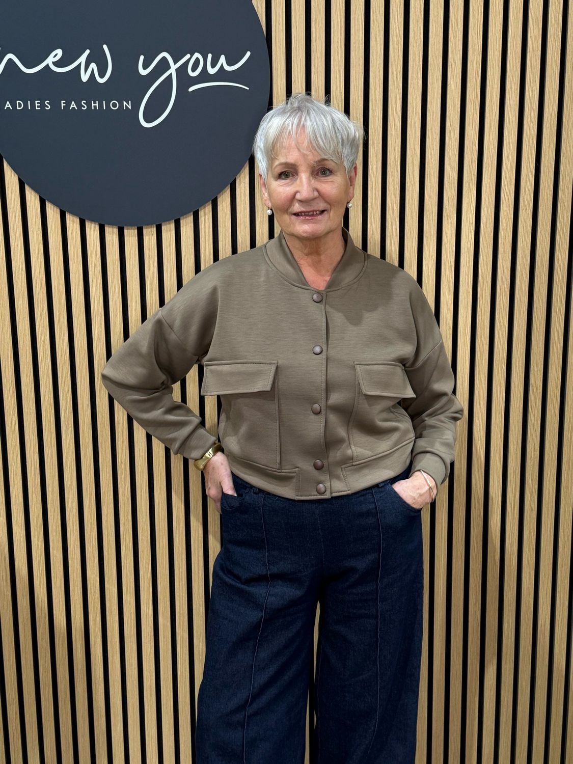 Button Front Bomber Jacket - Taupe