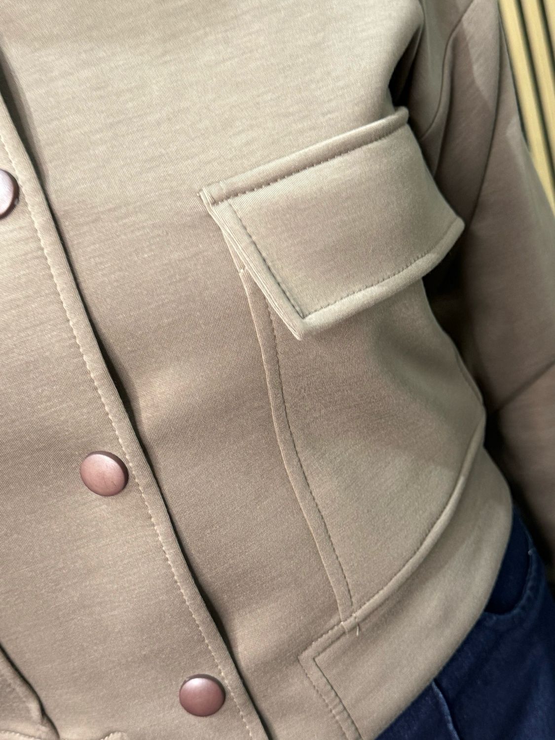 Button Front Bomber Jacket - Taupe