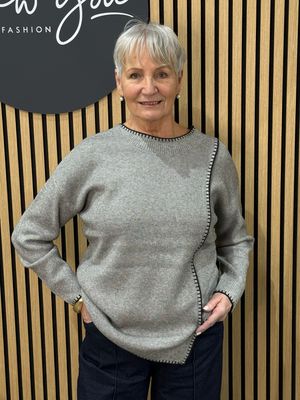 Asymmetric Stitch Detail Knit Jumper - Grey