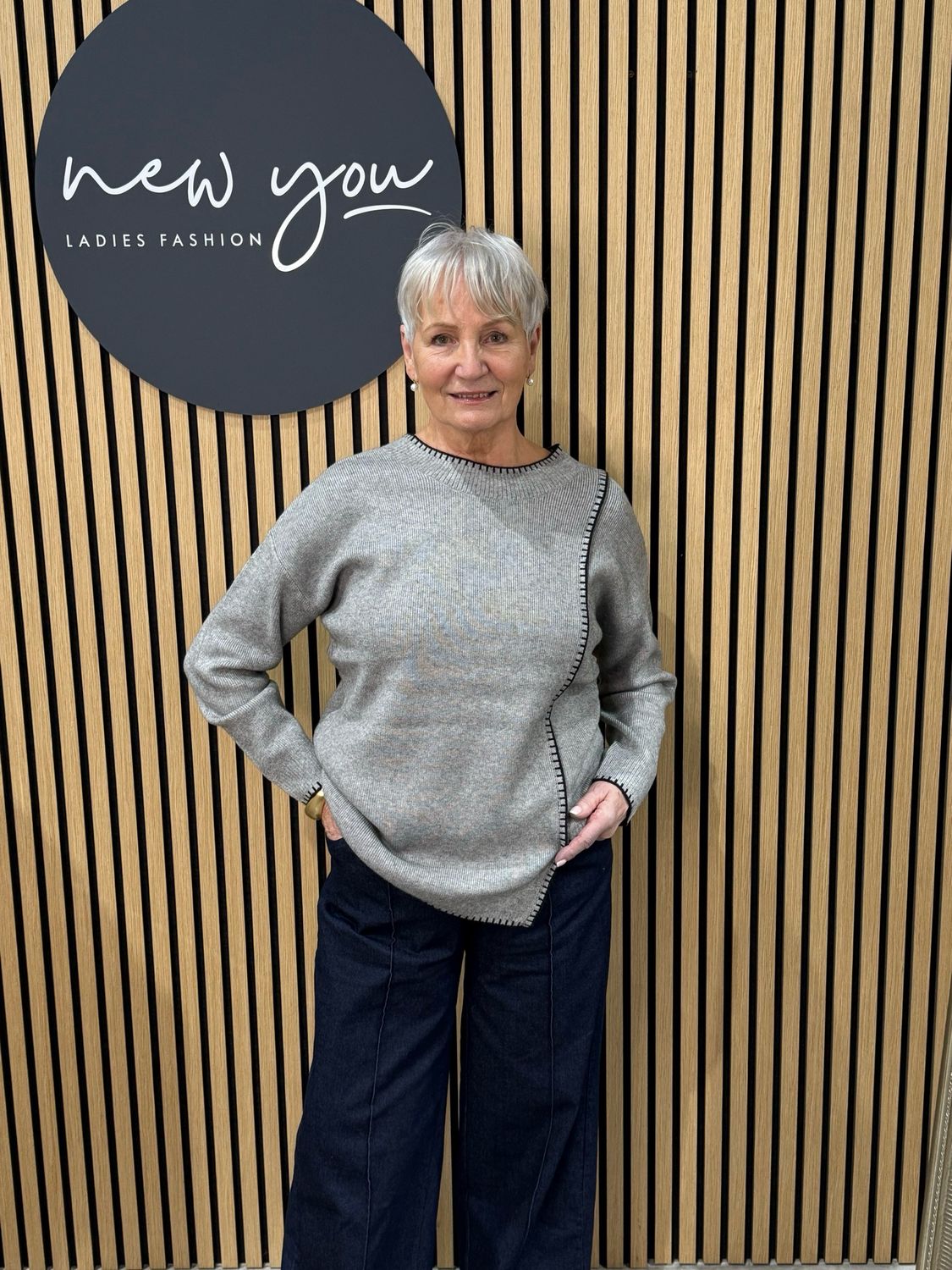 Asymmetric Stitch Detail Knit Jumper - Grey