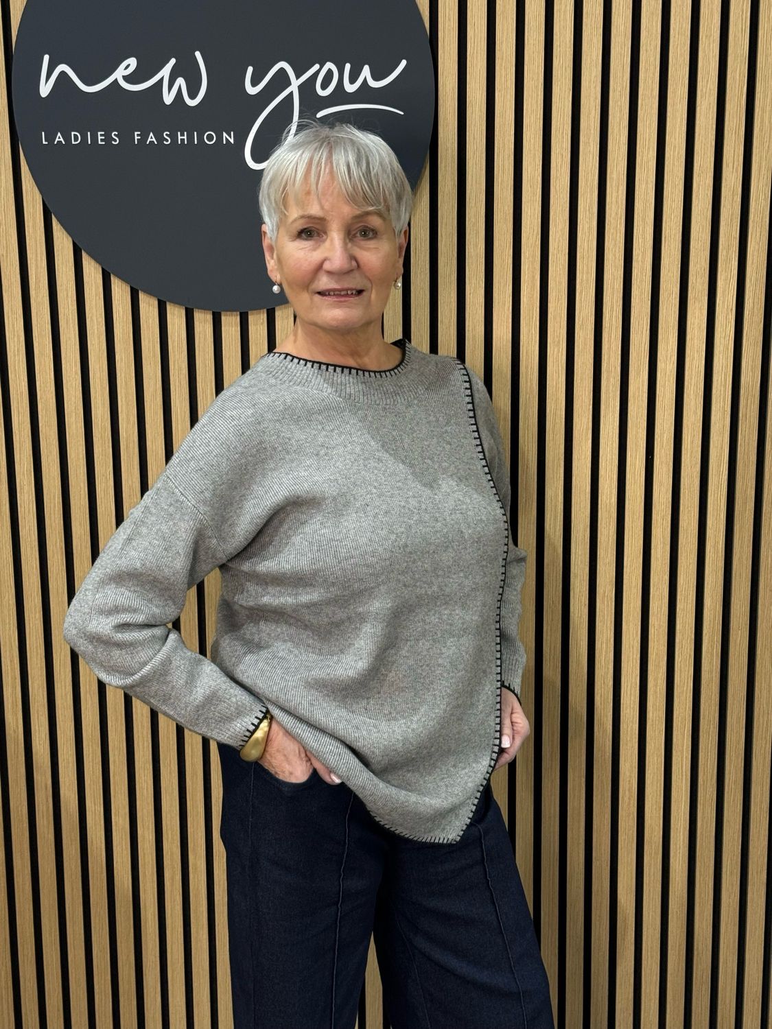 Asymmetric Stitch Detail Knit Jumper - Grey