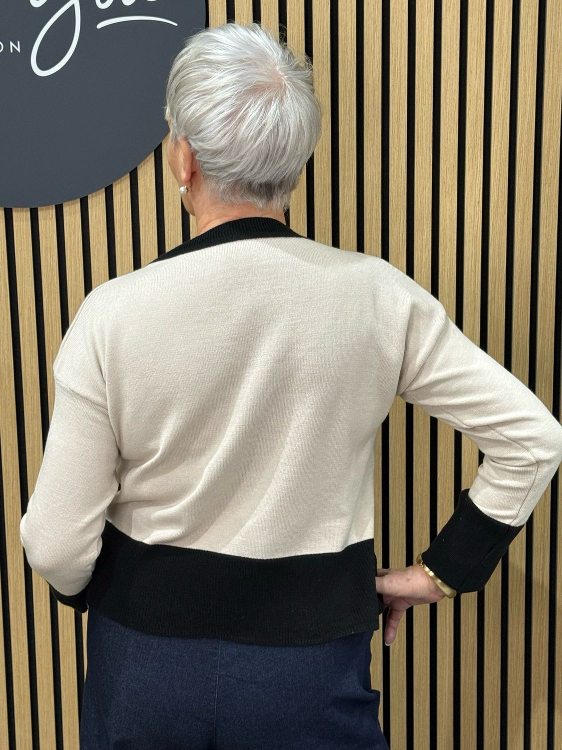 Contrast Trim Colour Block Jumper - Cream/Black