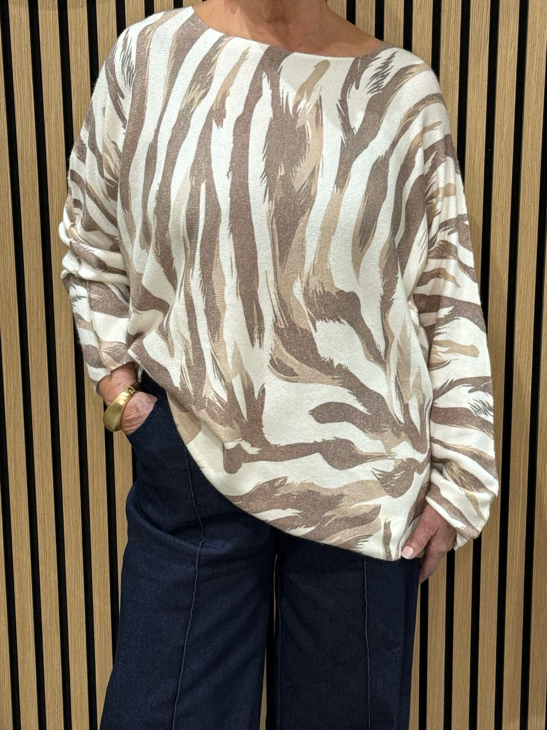 Abstract Brushstroke Knit Top - Taupe