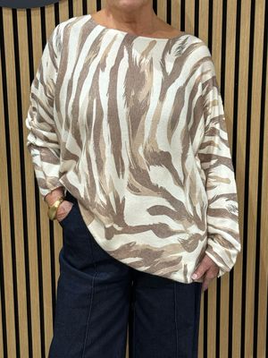 Abstract Brushstroke Knit Top - Taupe