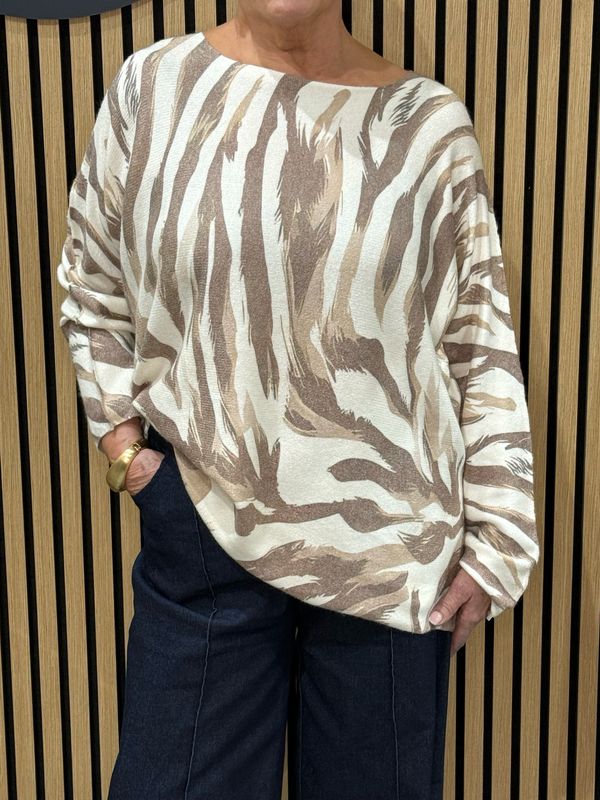 Abstract Brushstroke Knit Top - Taupe