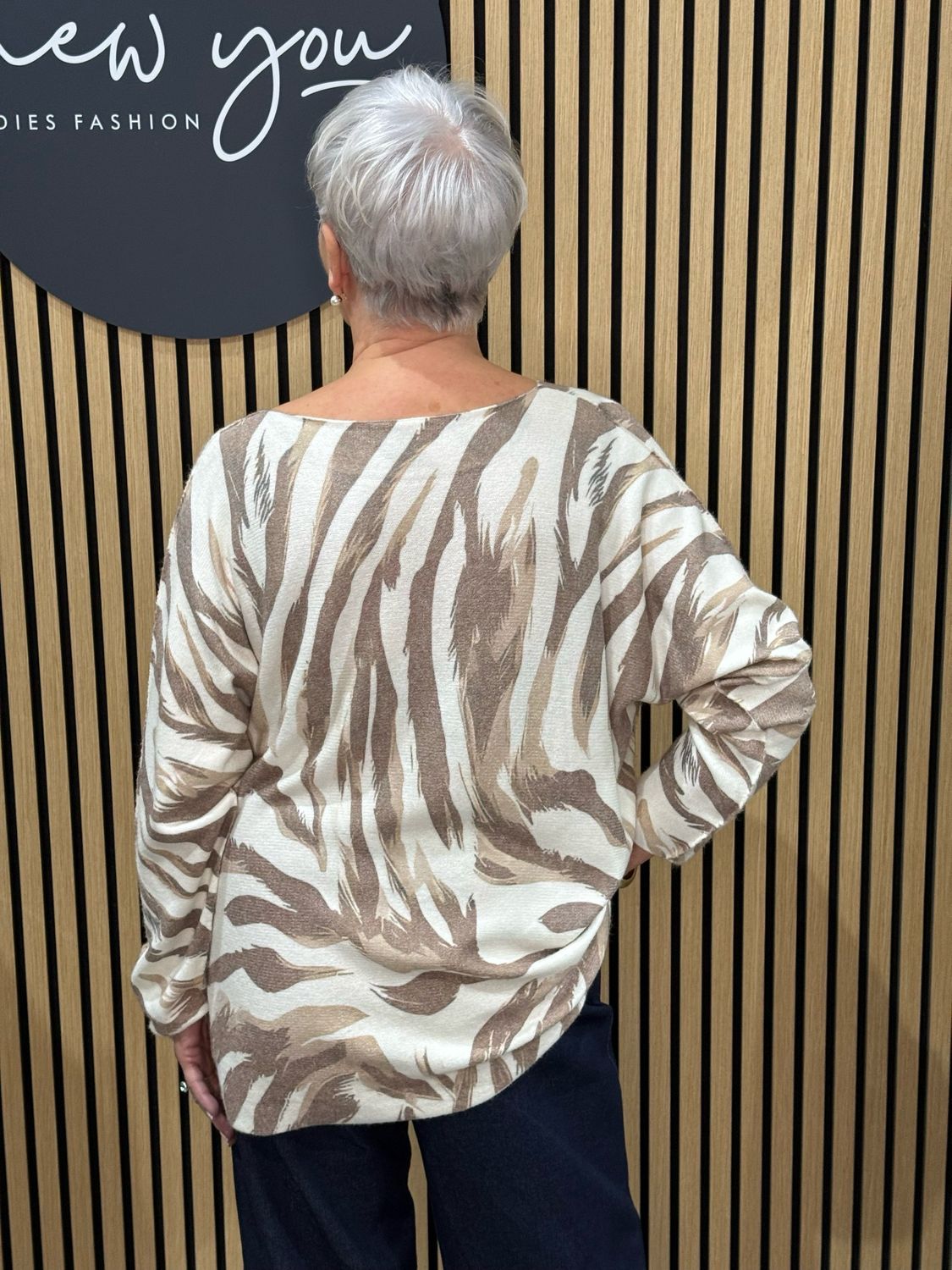 Abstract Brushstroke Knit Top - Taupe