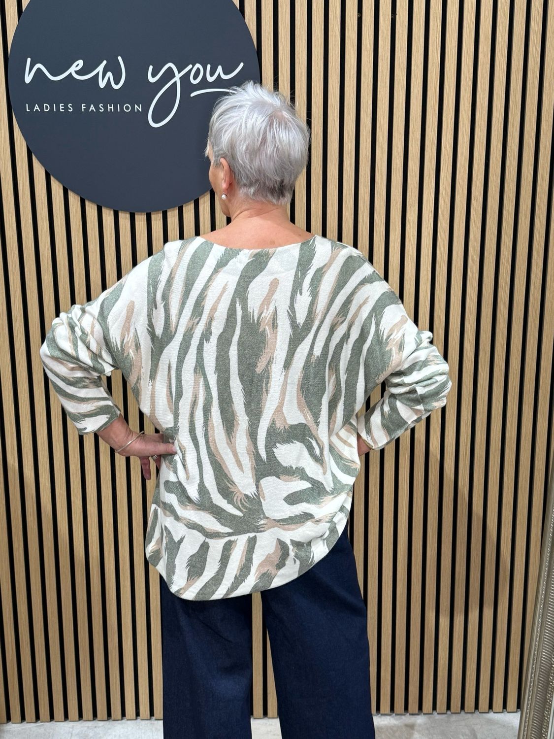 Abstract Brushstroke Knit Top - Khaki