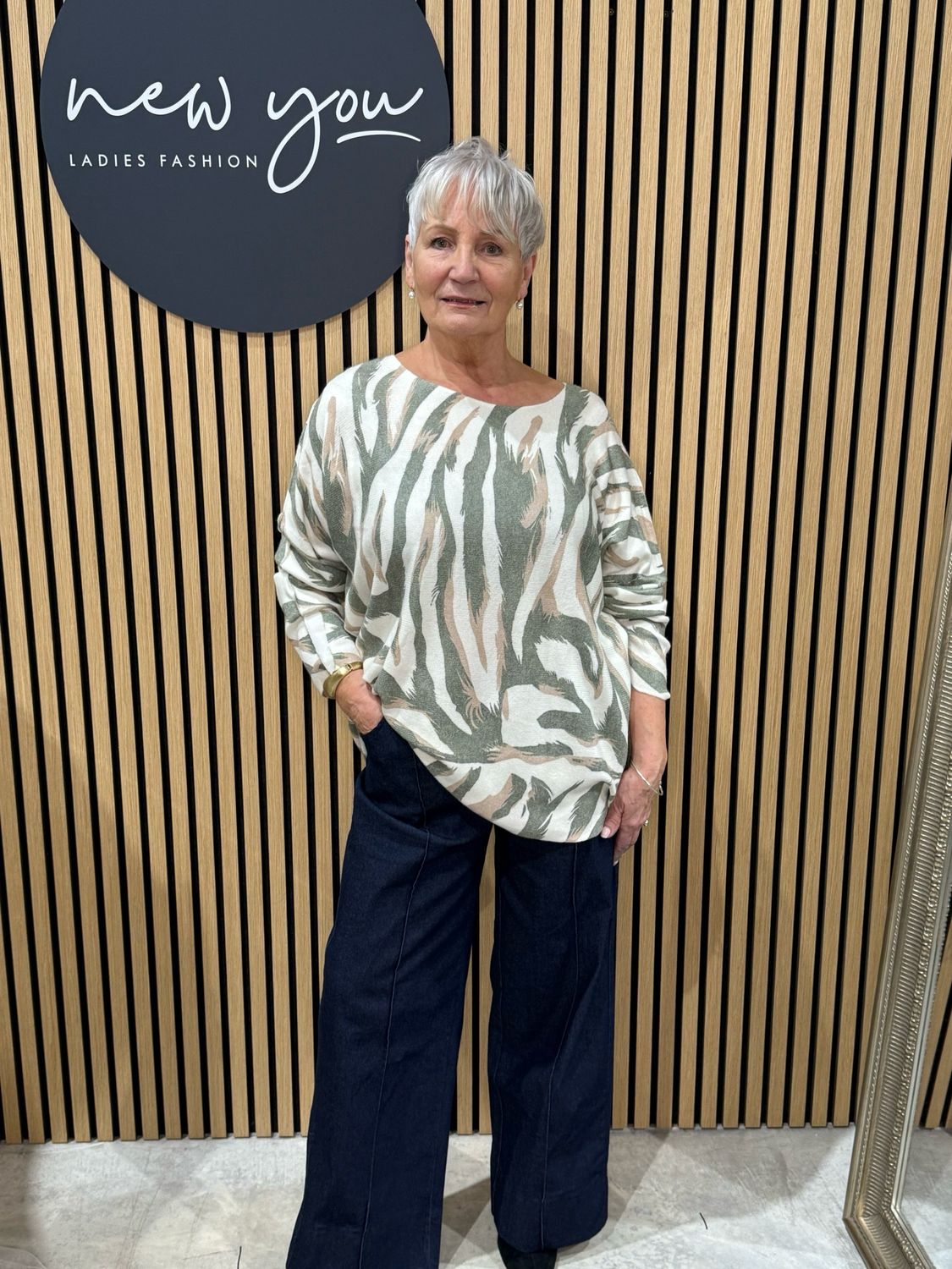 Abstract Brushstroke Knit Top - Khaki