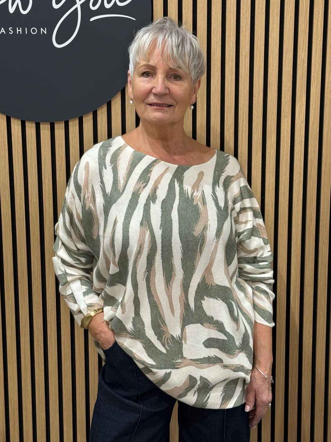 Abstract Brushstroke Knit Top - Khaki