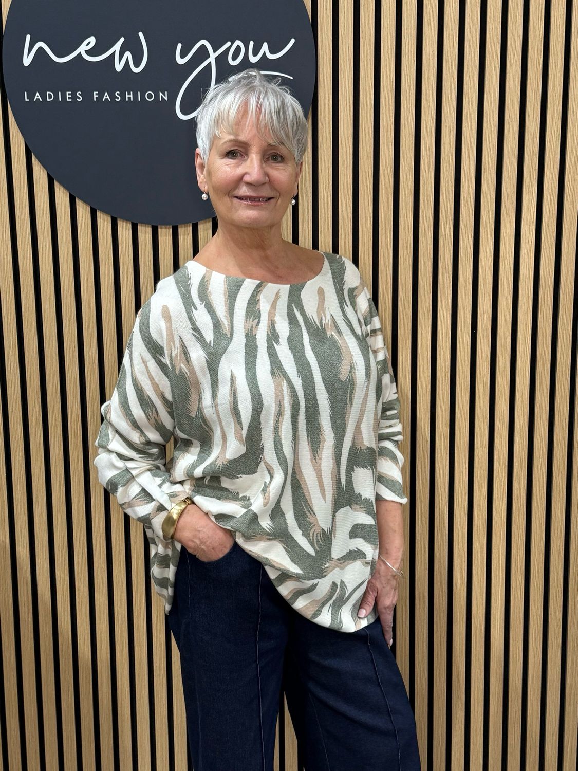 Abstract Brushstroke Knit Top - Khaki