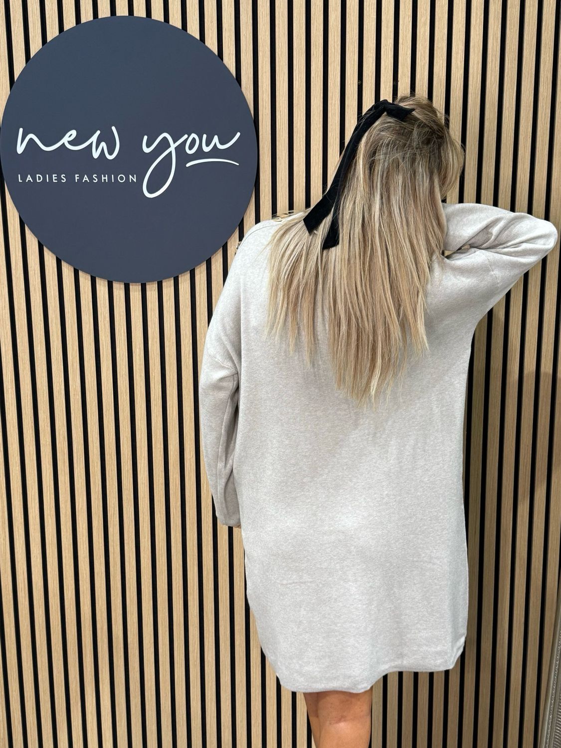 Button Detail Knit Dress - Oatmeal