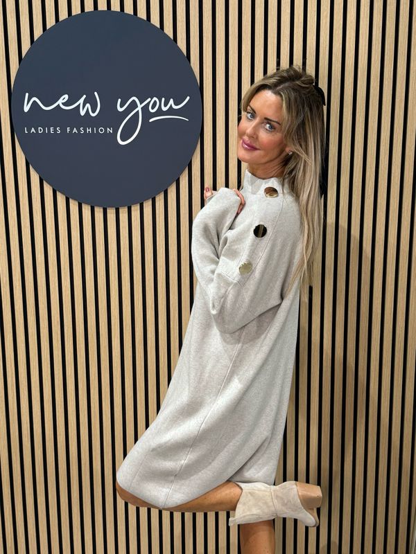 Button Detail Knit Dress - Oatmeal